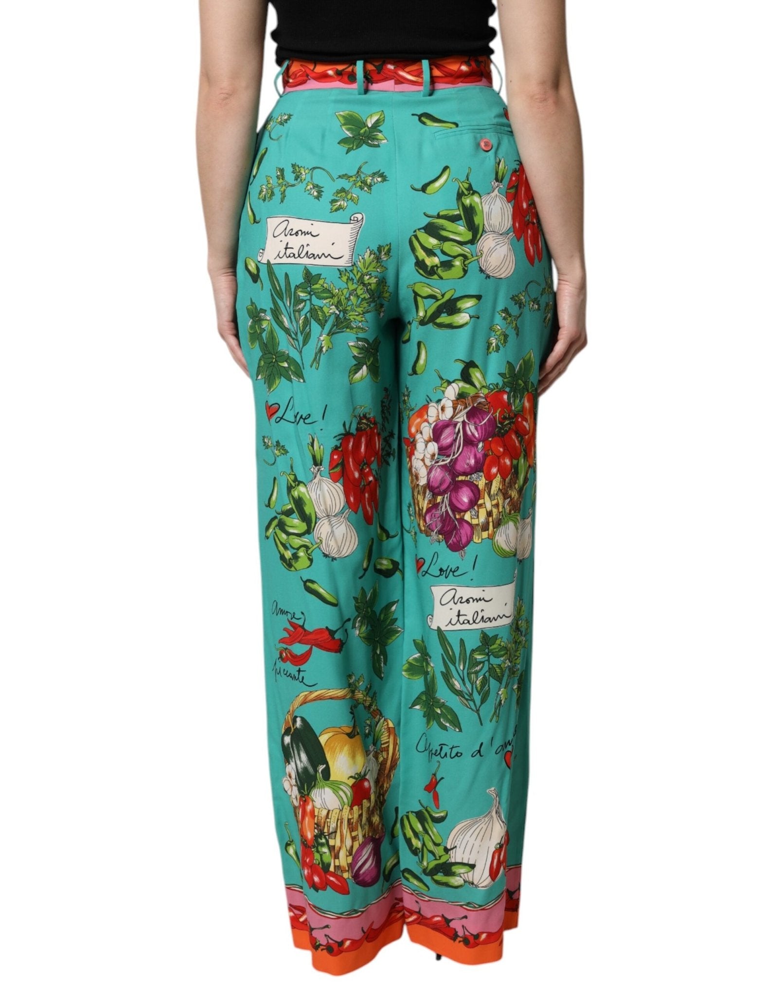 Dolce & Gabbana Green Silk Printed Straight Pants - RIMODA