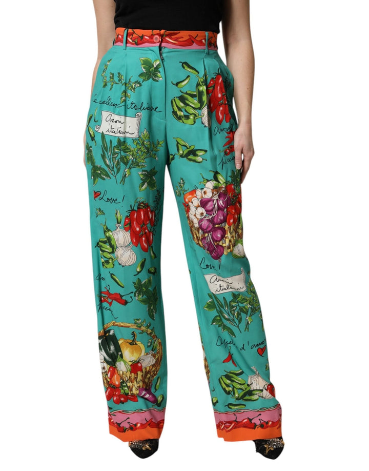 Dolce & Gabbana Green Silk Printed Straight Pants - RIMODA