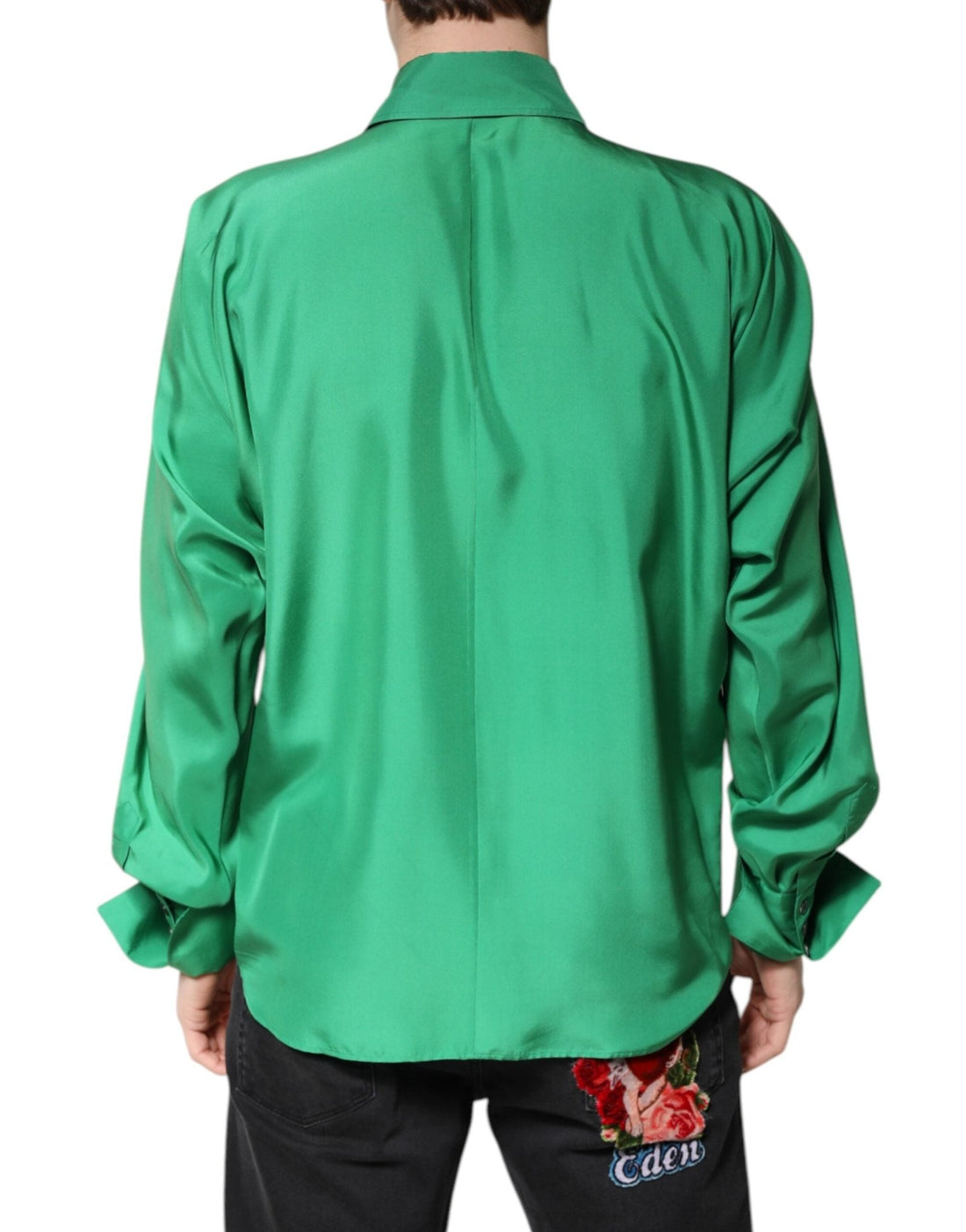 Dolce & Gabbana Green Silk Satin Long Sleeves Casual Shirt - RIMODA