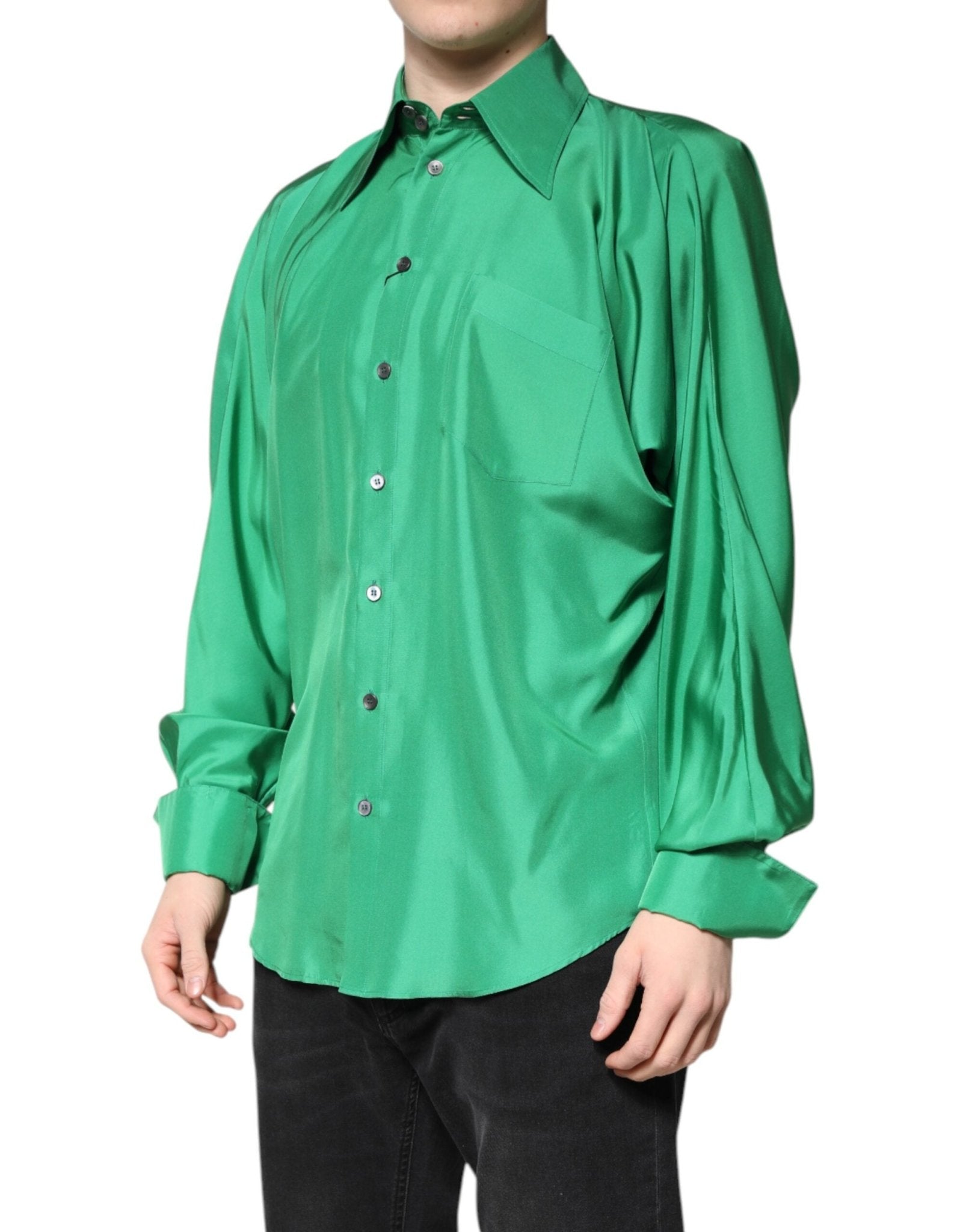Dolce & Gabbana Green Silk Satin Long Sleeves Casual Shirt - RIMODA