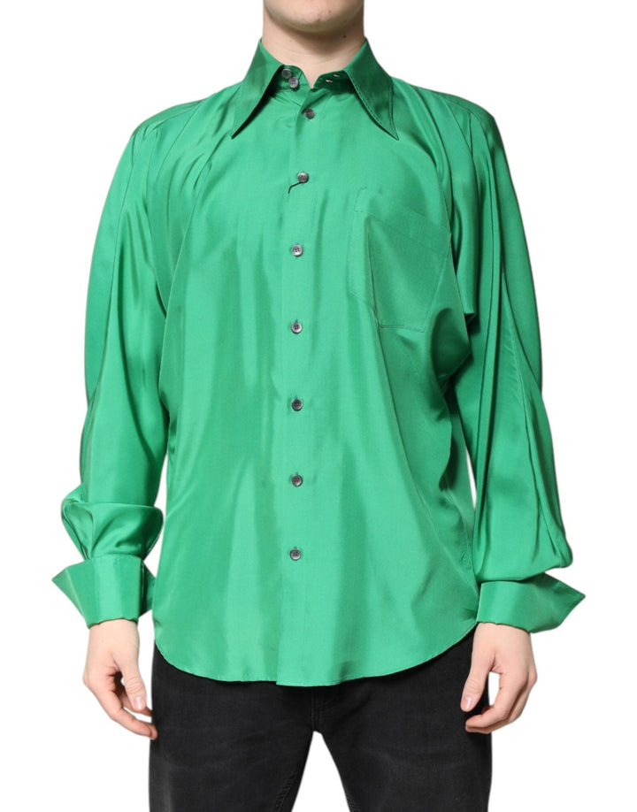 Dolce & Gabbana Green Silk Satin Long Sleeves Casual Shirt - RIMODA