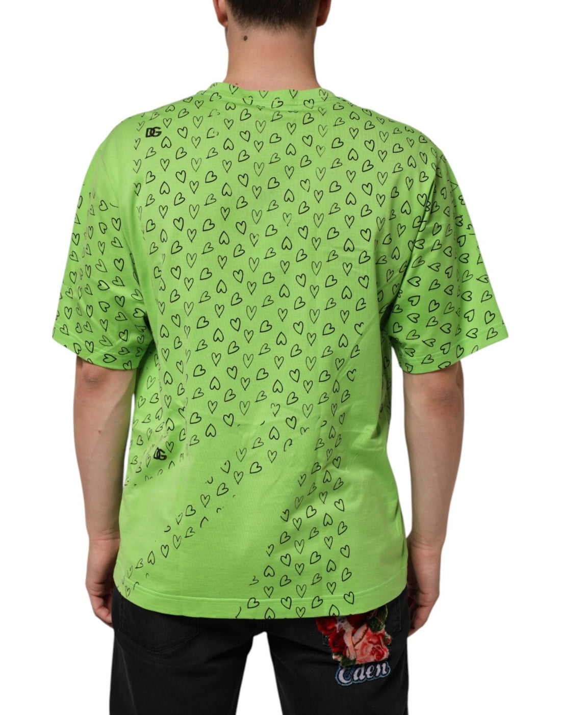 Dolce & Gabbana Green V-Neck DG Logo Heart Print T-shirt - RIMODA