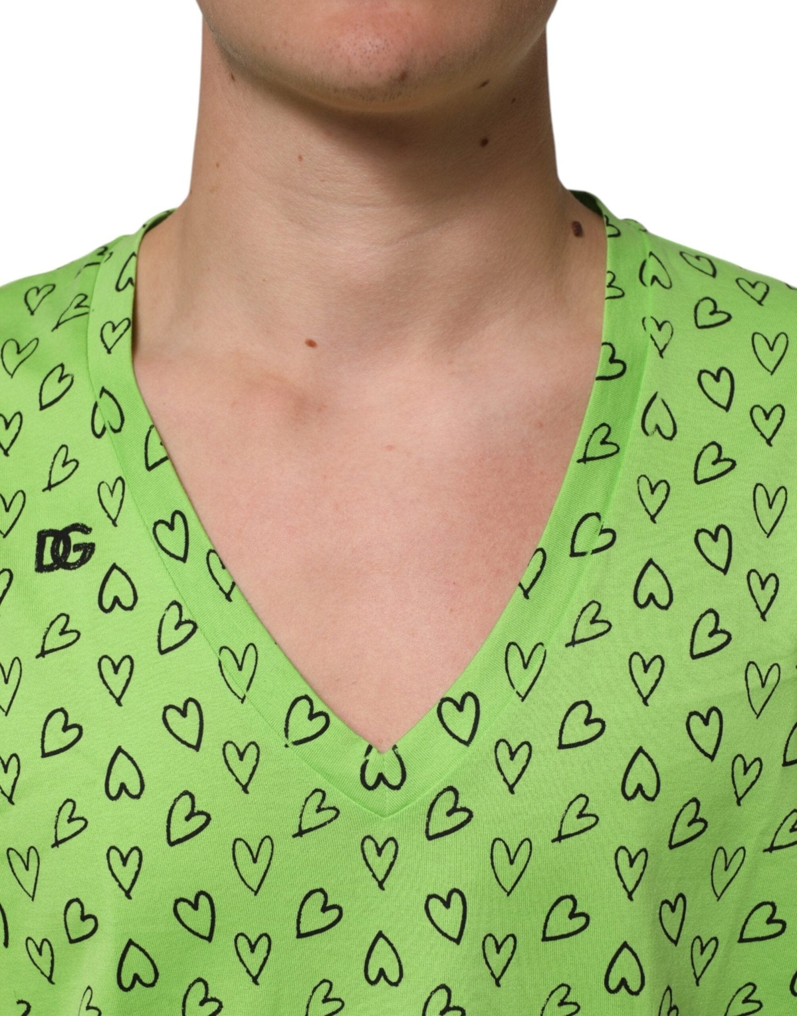 Dolce & Gabbana Green V-Neck DG Logo Heart Print T-shirt - RIMODA