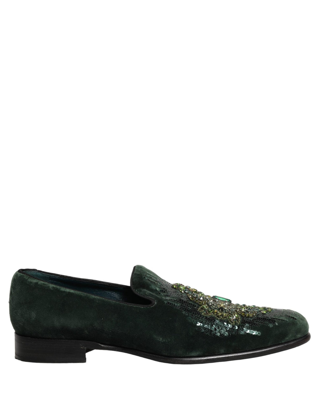 Dolce & Gabbana Green Velvet Embellished Dress Loafers Shoes - RIMODA