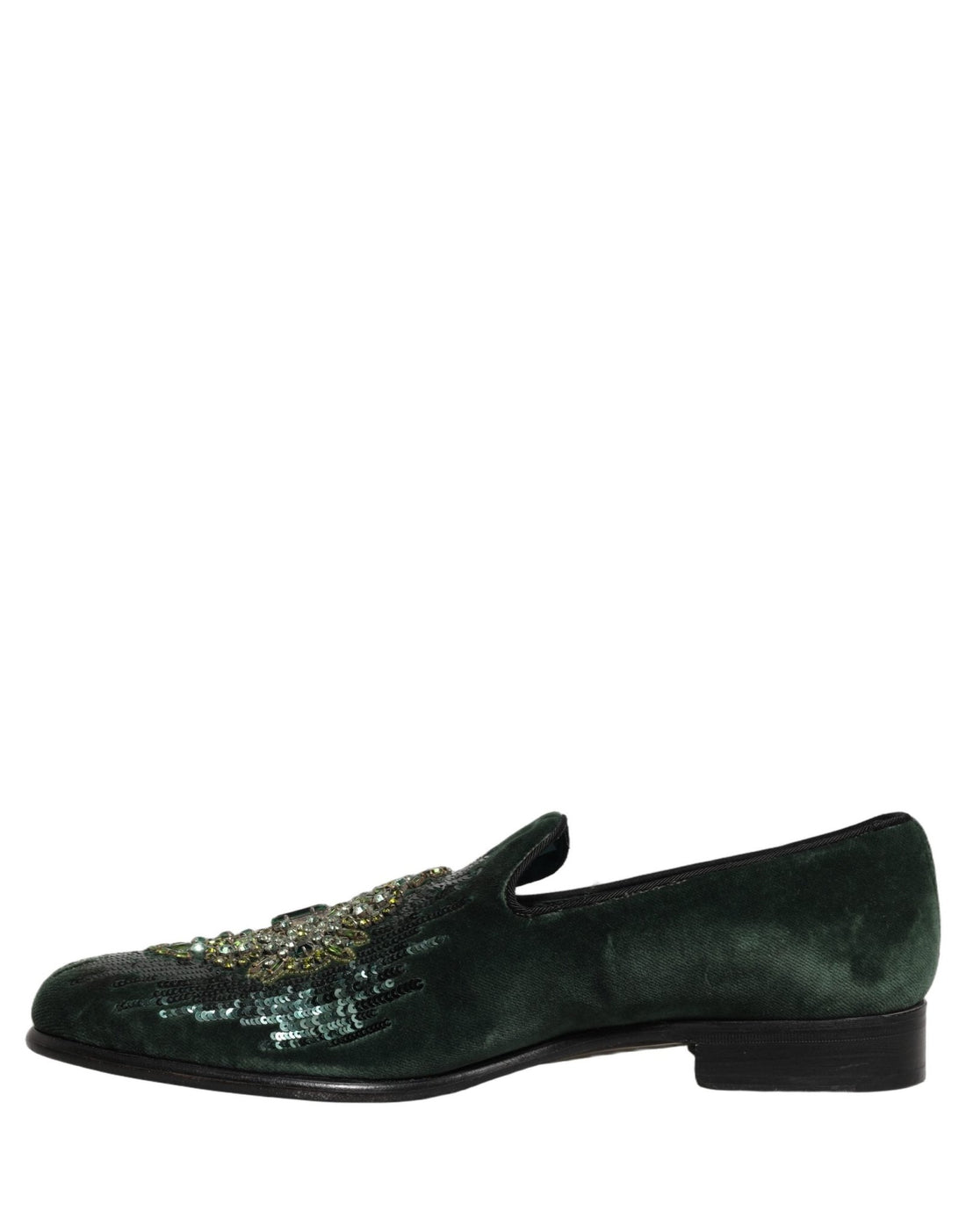 Dolce & Gabbana Green Velvet Embellished Dress Loafers Shoes - RIMODA