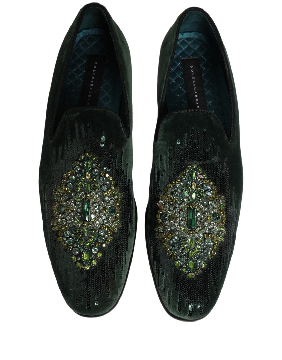 Dolce & Gabbana Green Velvet Embellished Dress Loafers Shoes - RIMODA