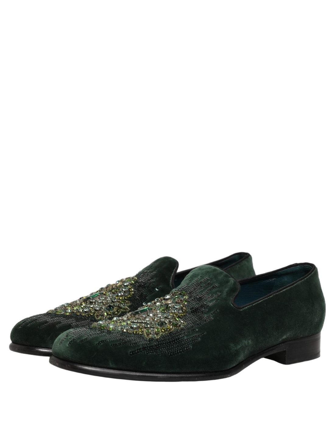 Dolce & Gabbana Green Velvet Embellished Dress Loafers Shoes - RIMODA