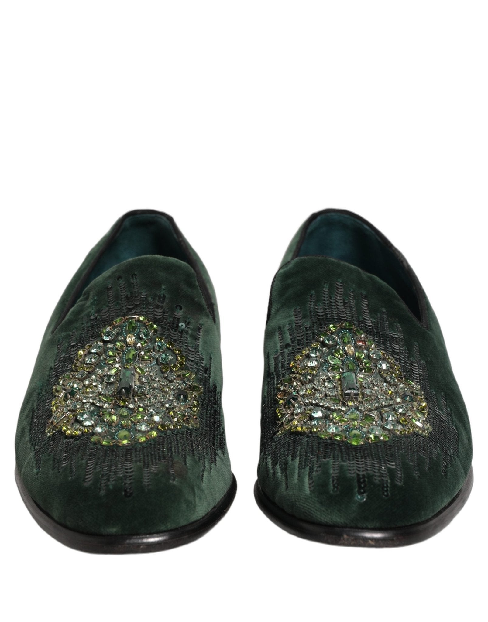 Dolce & Gabbana Green Velvet Embellished Dress Loafers Shoes - RIMODA