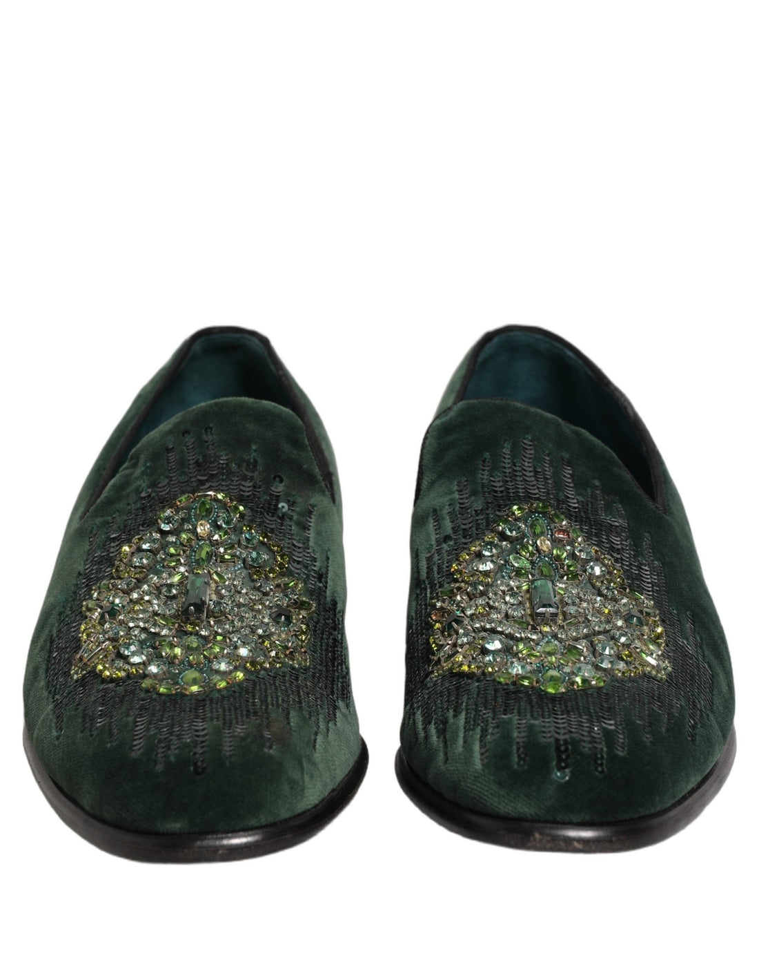 Dolce & Gabbana Green Velvet Embellished Dress Loafers Shoes - RIMODA