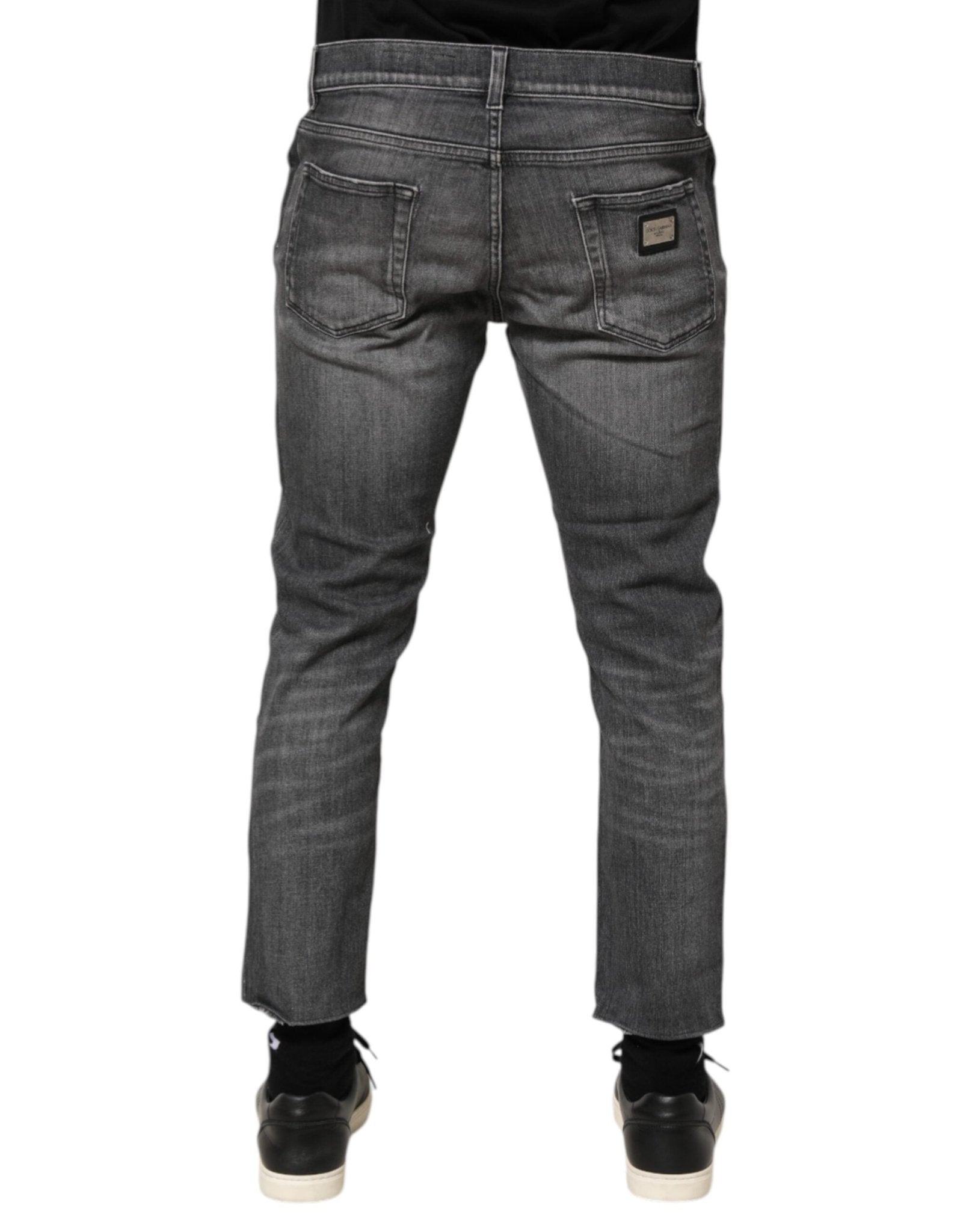 Dolce & Gabbana Grey Cotton Denim Slim Fit Distressed Pants Jeans - RIMODA
