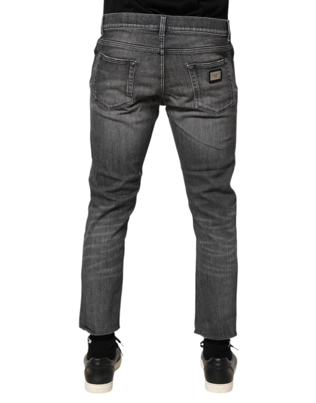 Dolce & Gabbana Grey Cotton Denim Slim Fit Distressed Pants Jeans - RIMODA