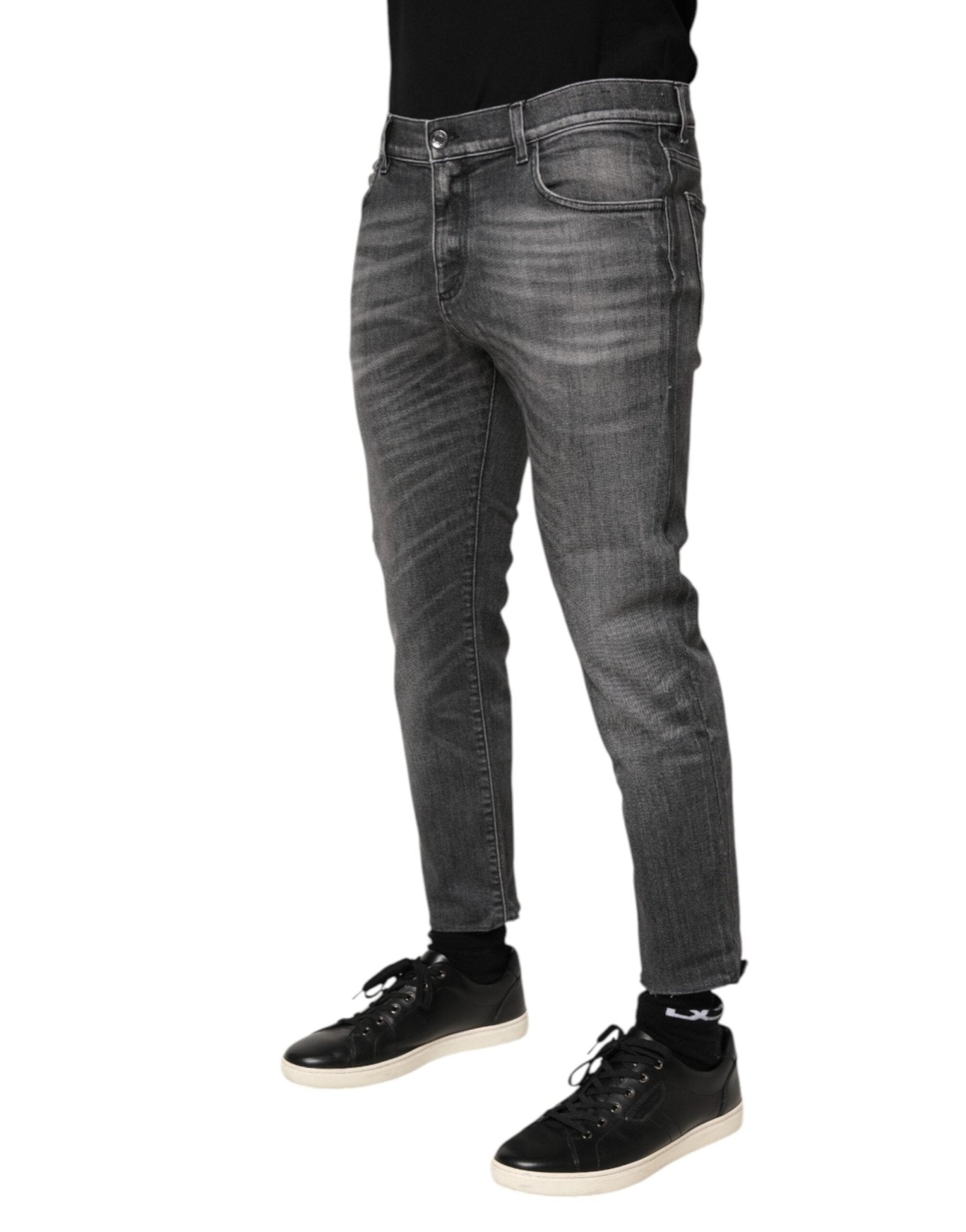Dolce & Gabbana Grey Cotton Denim Slim Fit Distressed Pants Jeans - RIMODA