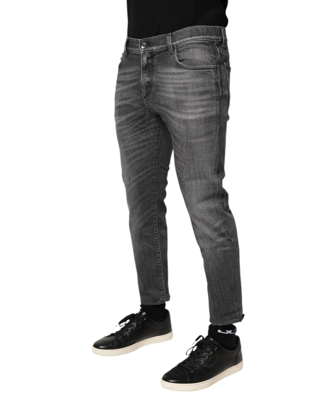 Dolce & Gabbana Grey Cotton Denim Slim Fit Distressed Pants Jeans - RIMODA