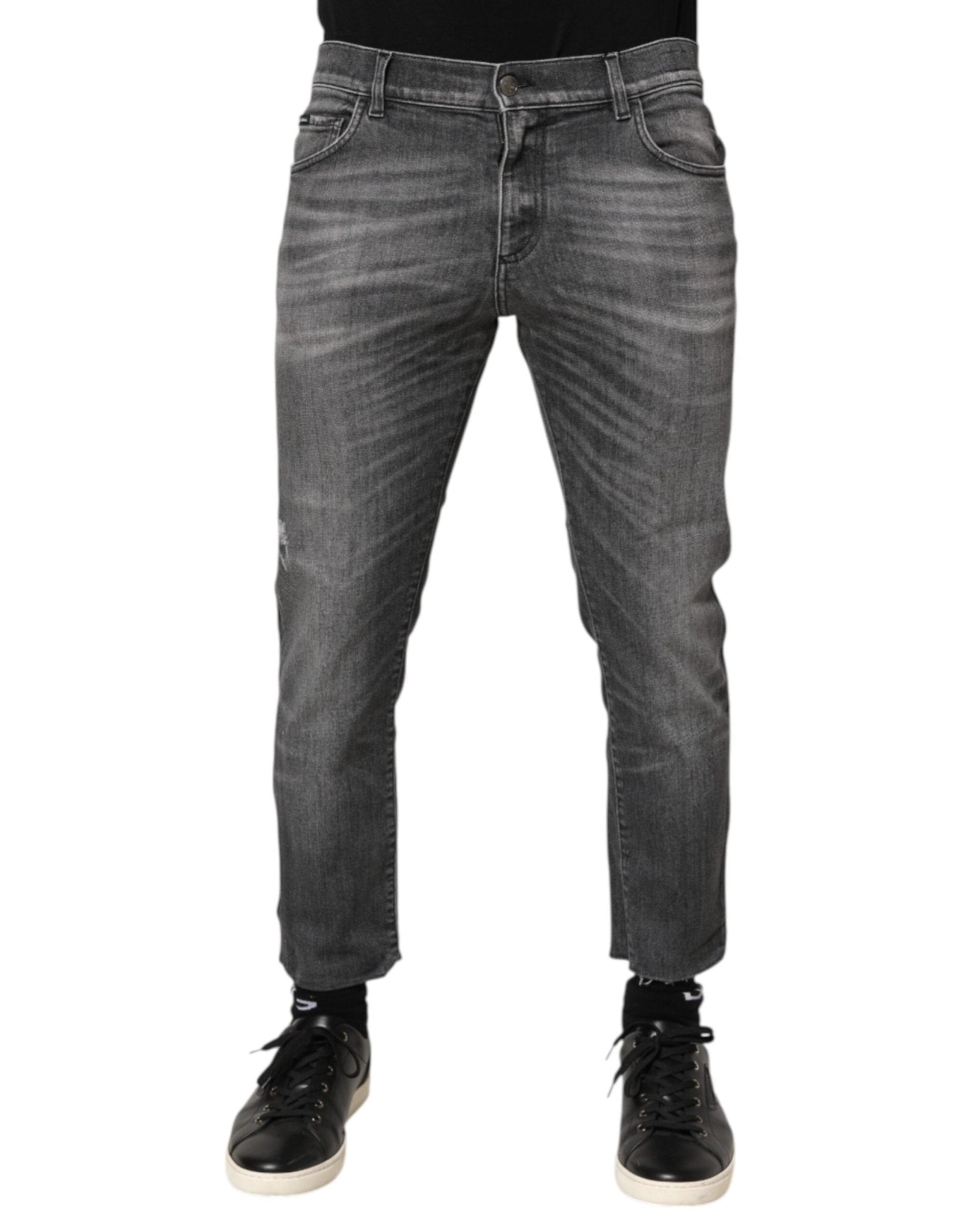 Dolce & Gabbana Grey Cotton Denim Slim Fit Distressed Pants Jeans - RIMODA