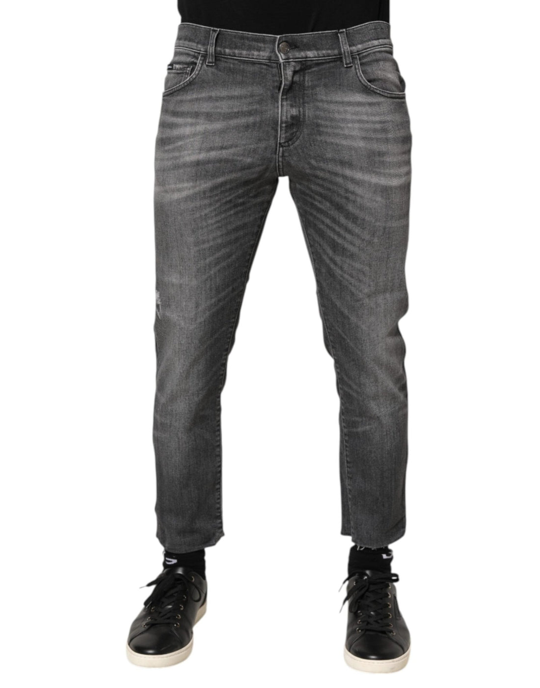 Dolce & Gabbana Grey Cotton Denim Slim Fit Distressed Pants Jeans - RIMODA