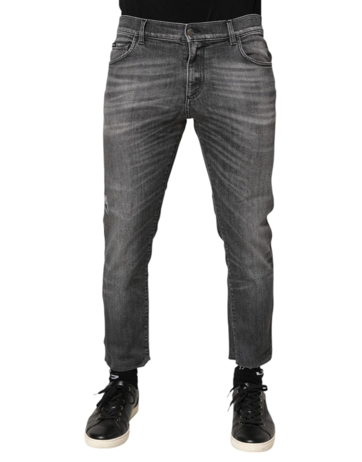 Dolce & Gabbana Grey Cotton Denim Slim Fit Distressed Pants Jeans - RIMODA