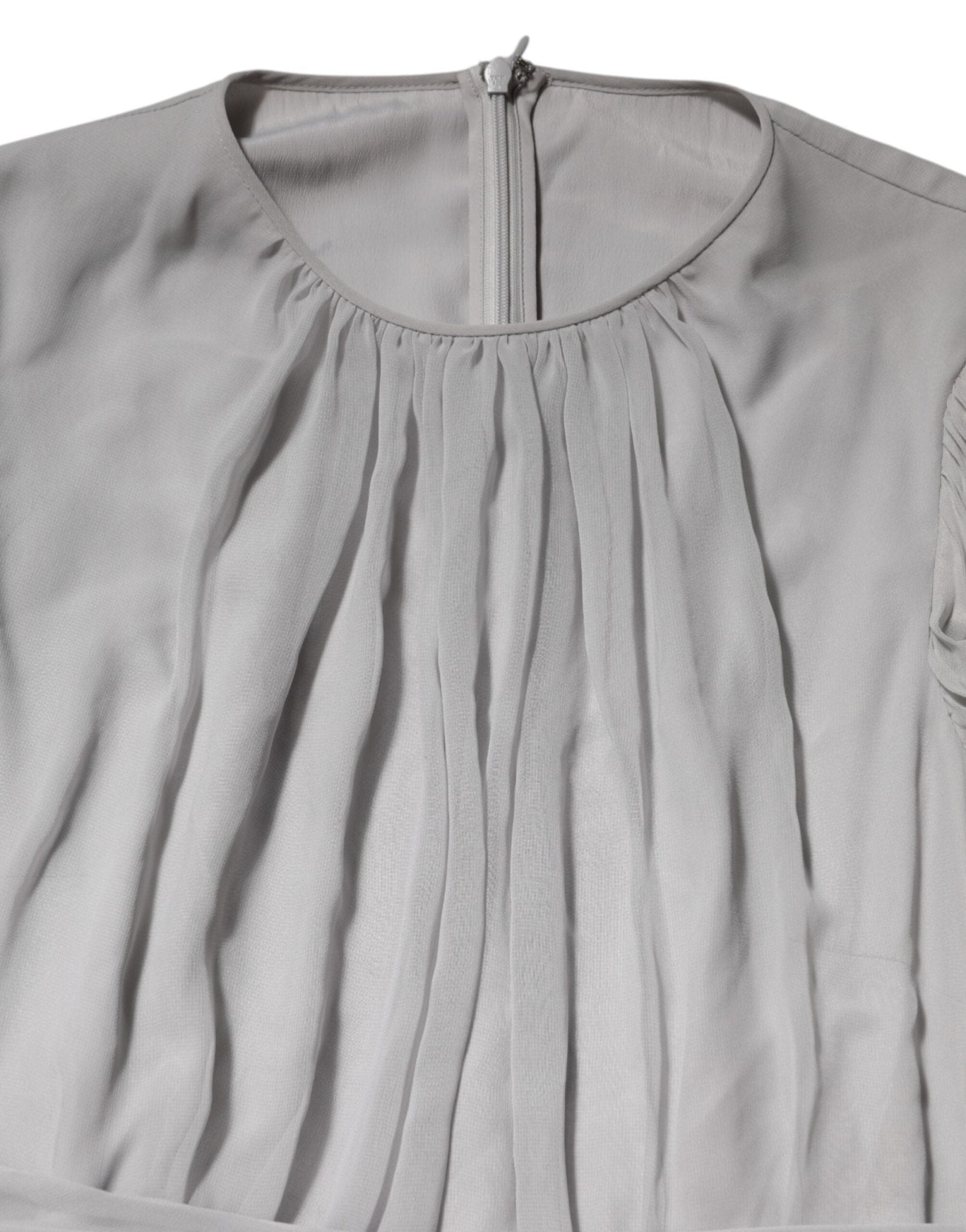 Dolce & Gabbana Grey Pleated Maxi Long Sleeve Silk Blend Gown Dress - RIMODA