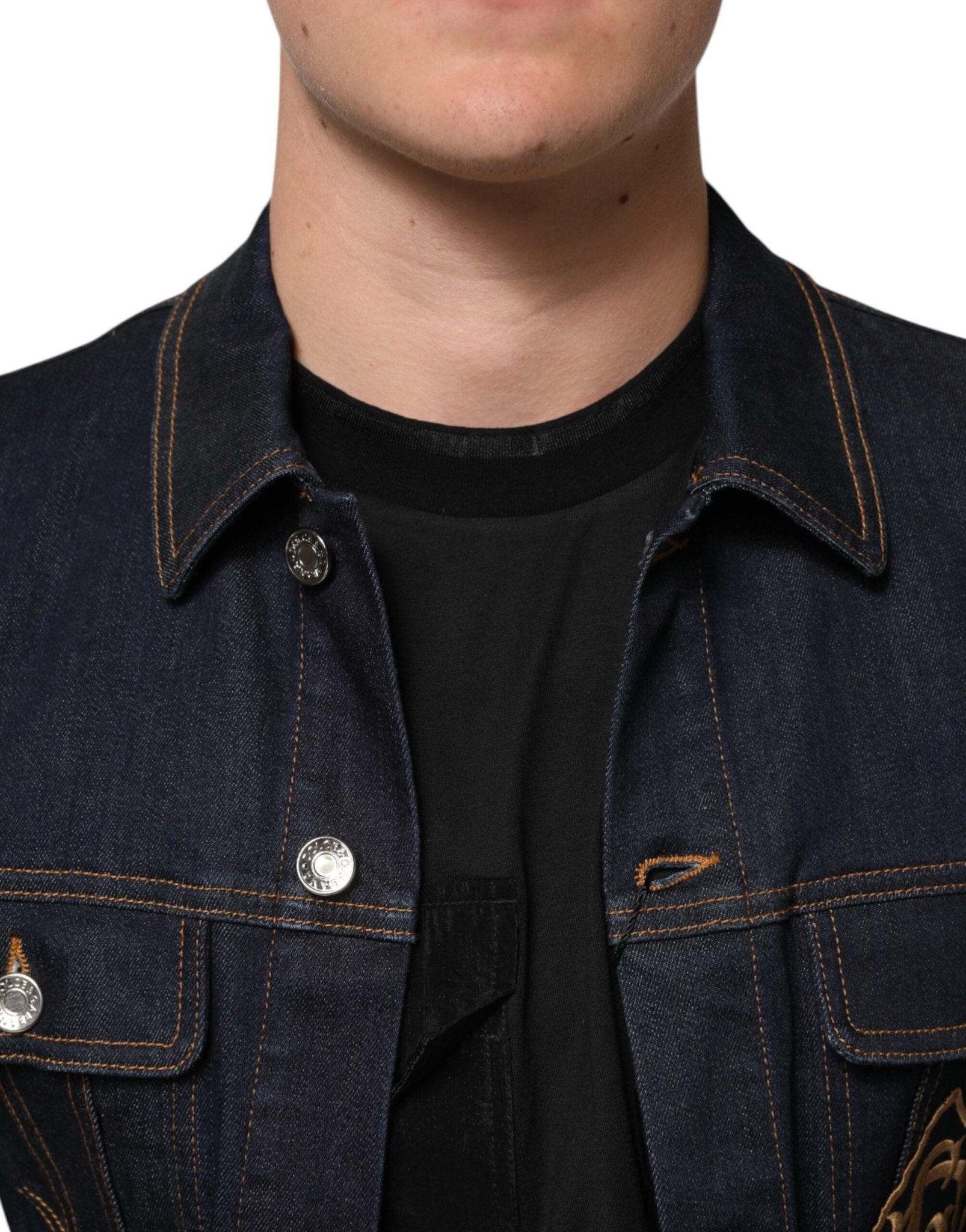Dolce & Gabbana Indigo Blue Denim Slim Fit Logo Patch Jacket - RIMODA