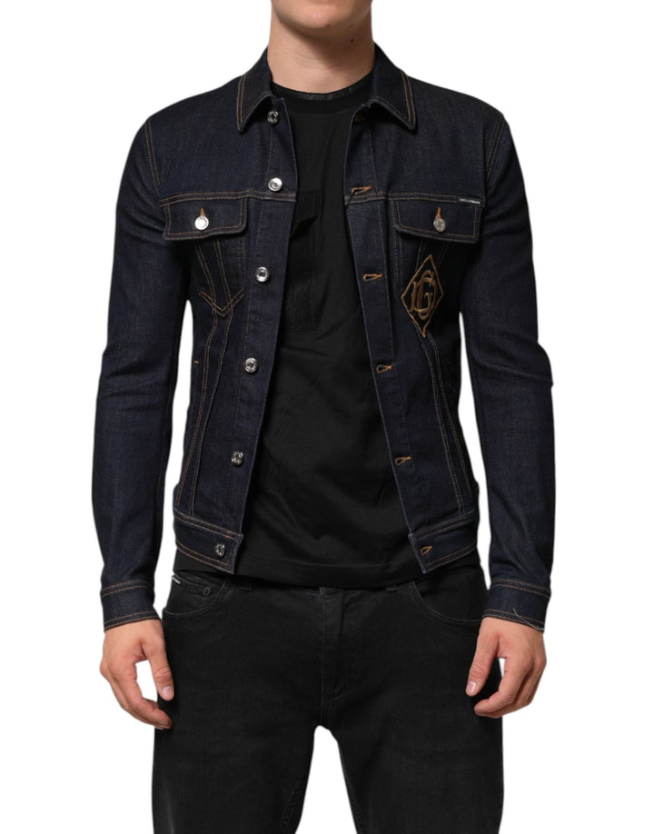 Dolce & Gabbana Indigo Blue Denim Slim Fit Logo Patch Jacket - RIMODA