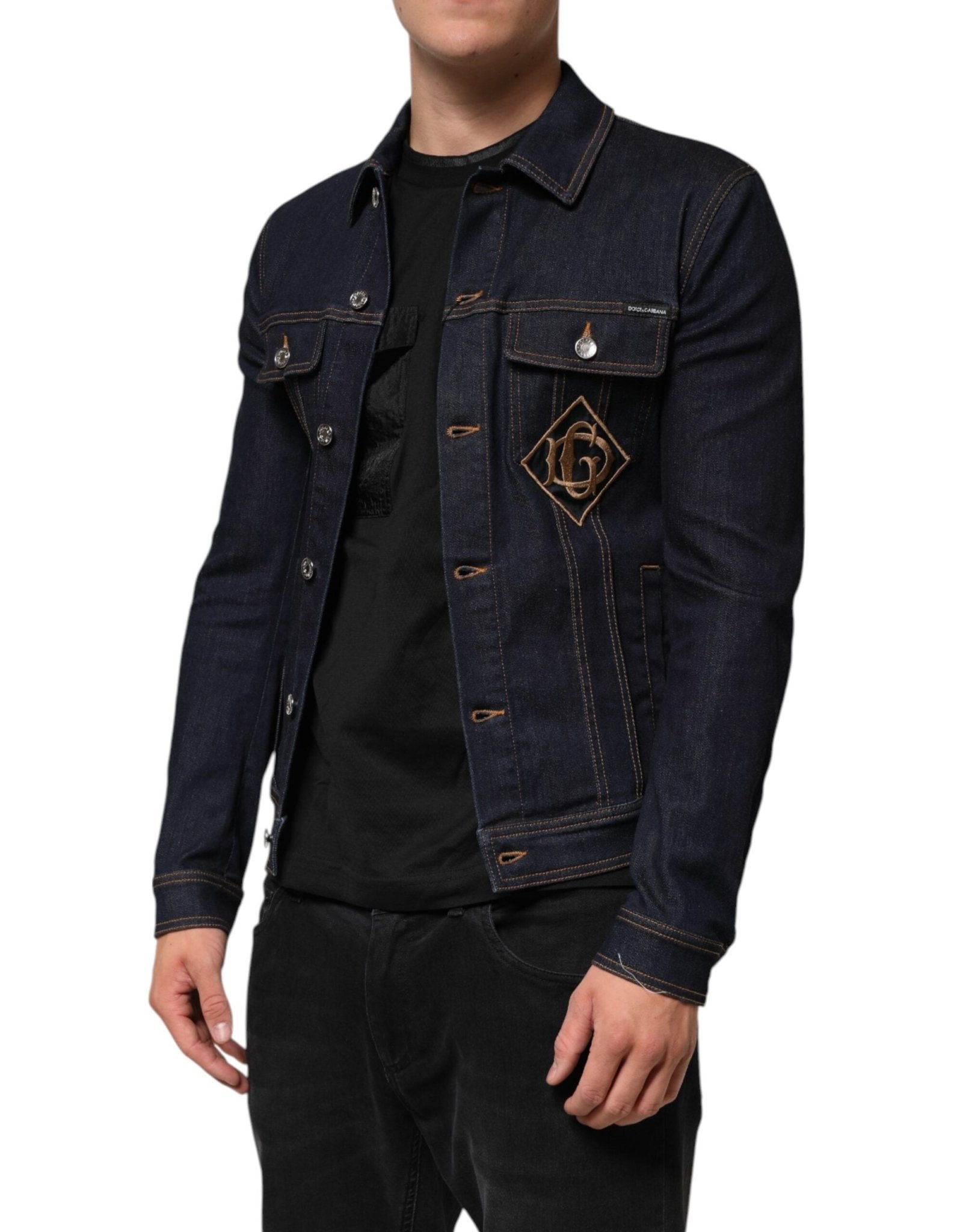 Dolce & Gabbana Indigo Blue Denim Slim Fit Logo Patch Jacket - RIMODA
