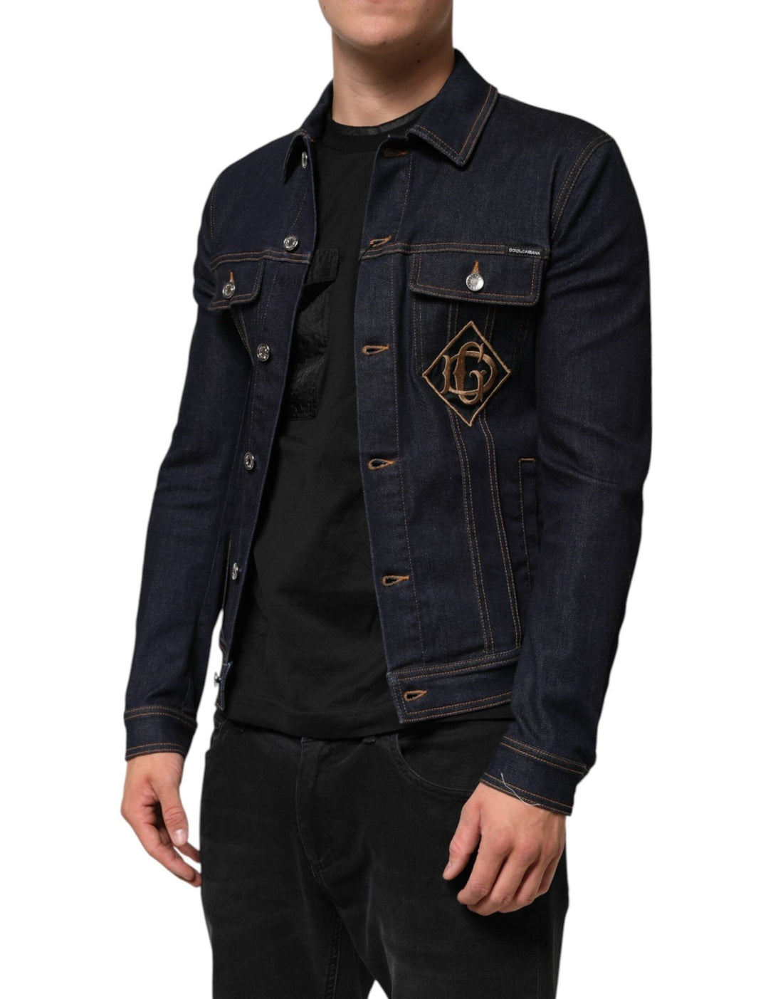 Dolce & Gabbana Indigo Blue Denim Slim Fit Logo Patch Jacket - RIMODA