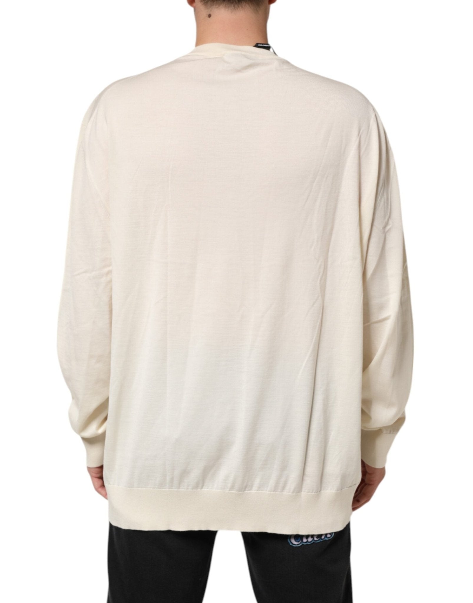 Dolce & Gabbana Ivory Virgin Wool Men V-Neck Knit Sweater - RIMODA