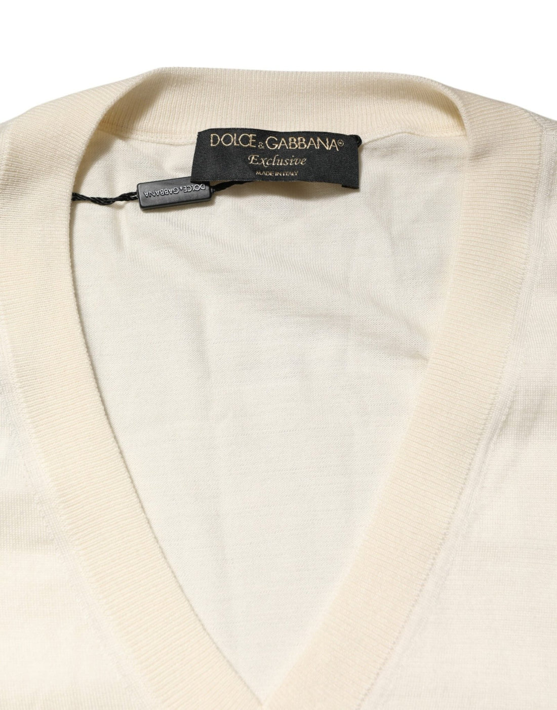 Dolce & Gabbana Ivory Virgin Wool Men V-Neck Knit Sweater - RIMODA