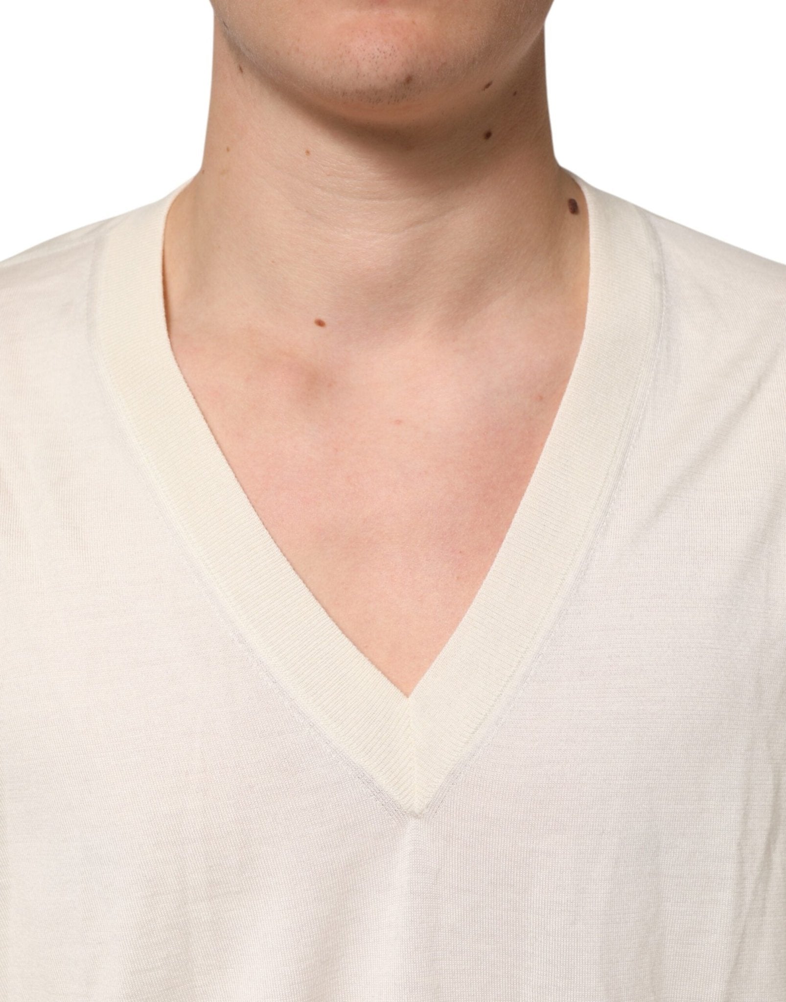 Dolce & Gabbana Ivory Virgin Wool Men V-Neck Knit Sweater - RIMODA