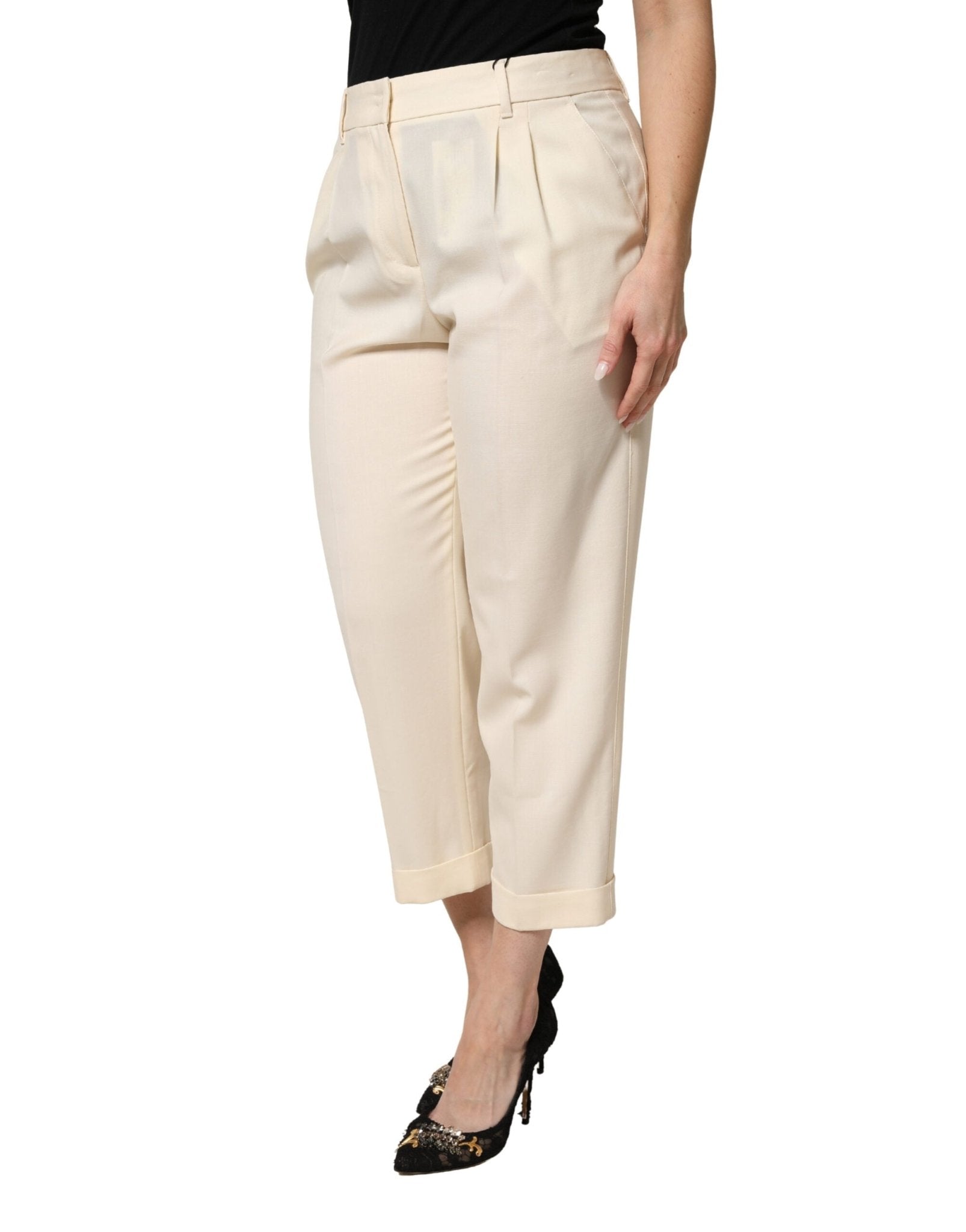 Dolce & Gabbana Ivory Wool Mid Waist Cropped Trouser Pants - RIMODA
