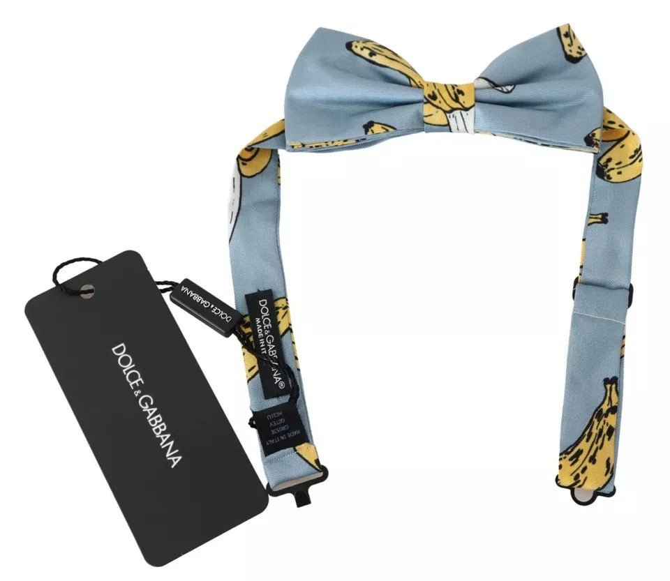 Dolce & Gabbana Light Blue Banana Print Silk Men Neck Bow Tie - RIMODA