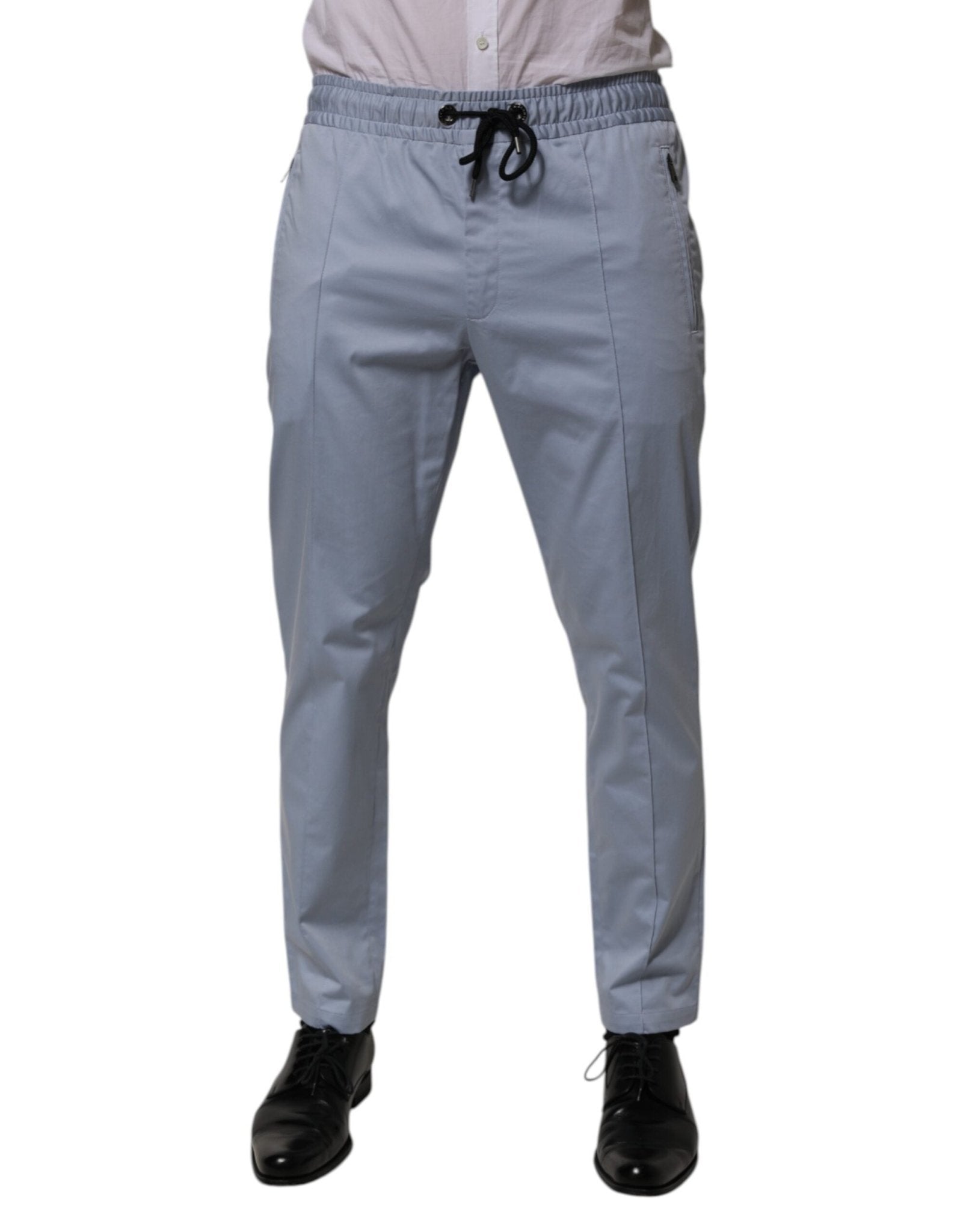 Dolce & Gabbana Light Blue Cotton Drawstring Elastic Waist Men Pants - RIMODA