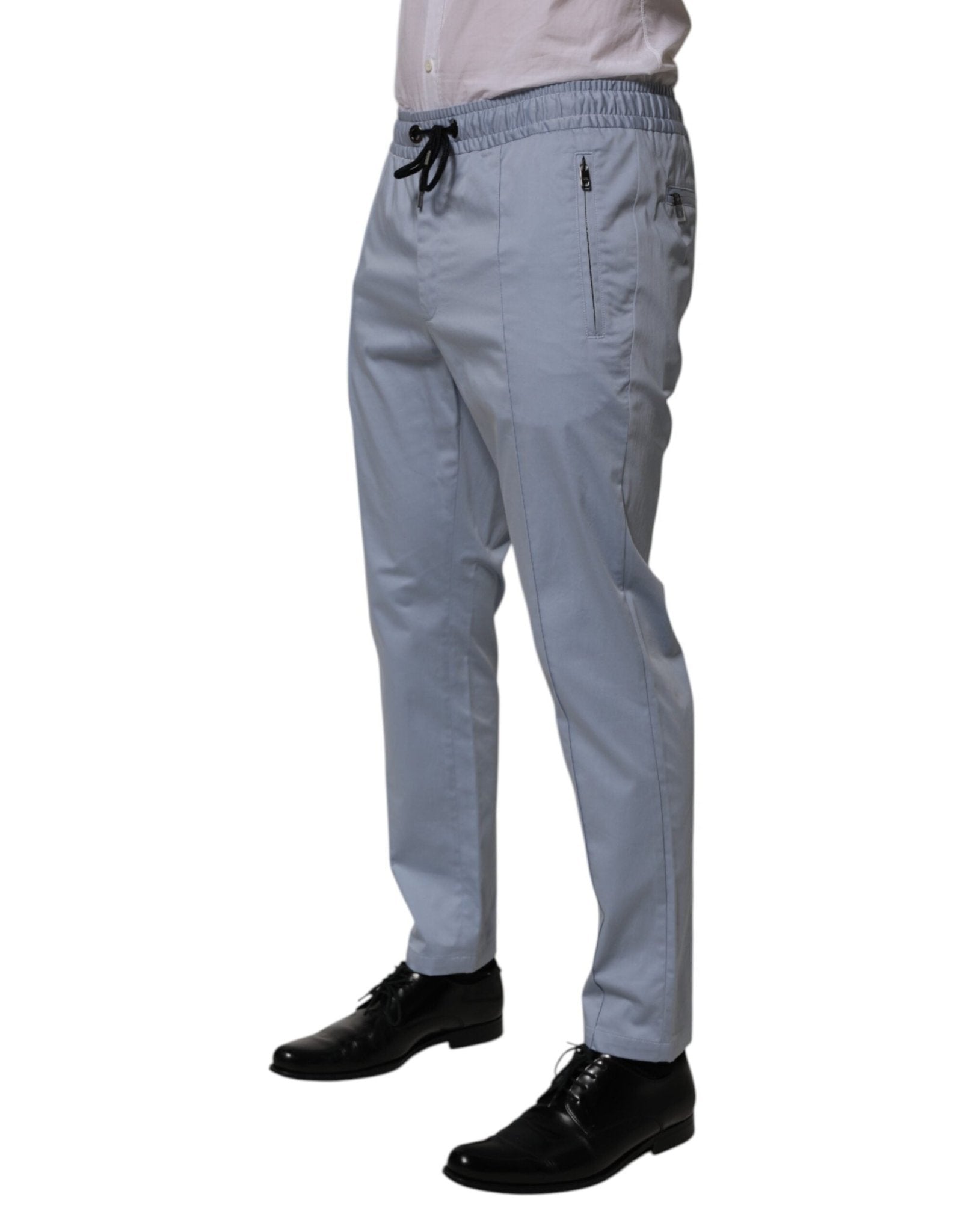 Dolce & Gabbana Light Blue Cotton Drawstring Elastic Waist Men Pants - RIMODA