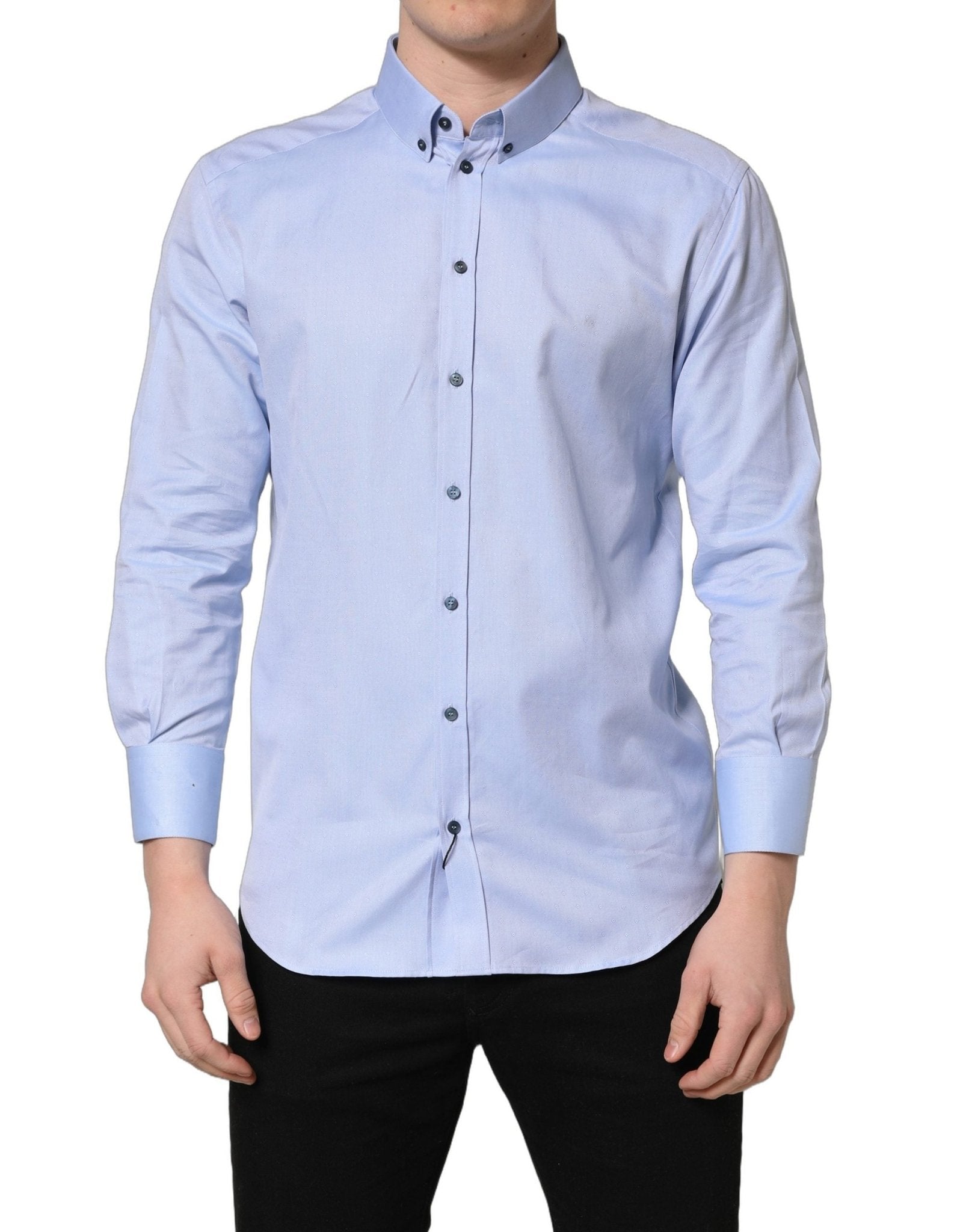 Dolce & Gabbana Light Blue Cotton Dress Formal Men Shirt - RIMODA