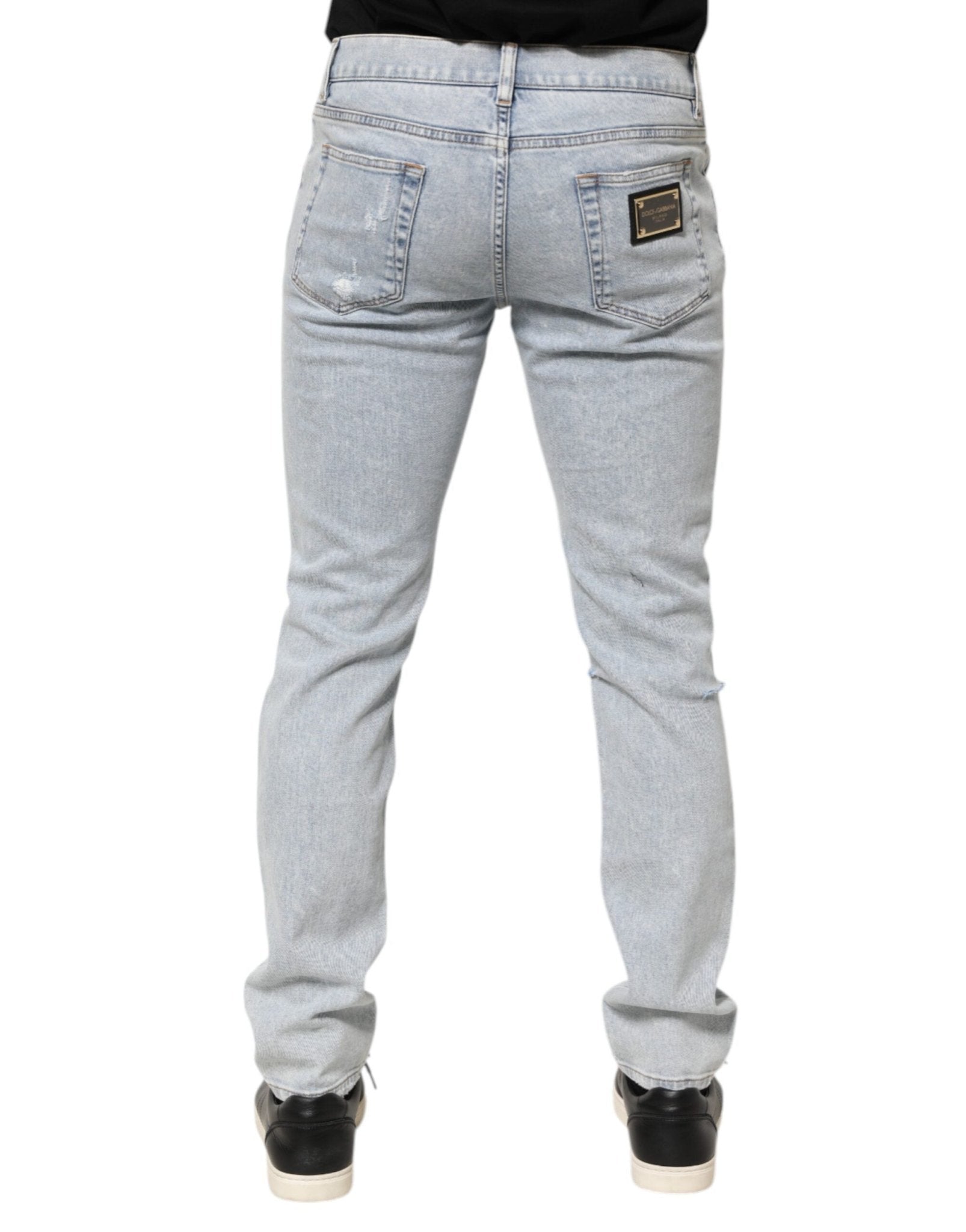 Dolce & Gabbana Light Blue Distressed Slim Fit Ripped Denim Jeans - RIMODA