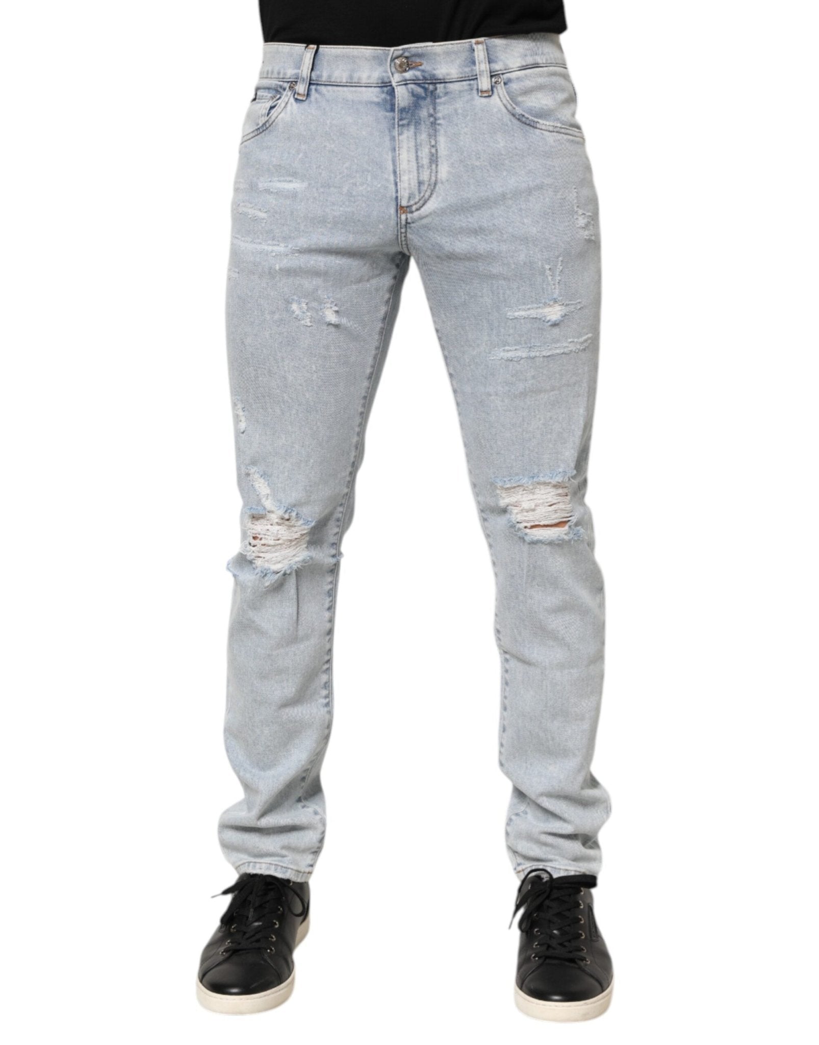 Dolce & Gabbana Light Blue Distressed Slim Fit Ripped Denim Jeans - RIMODA