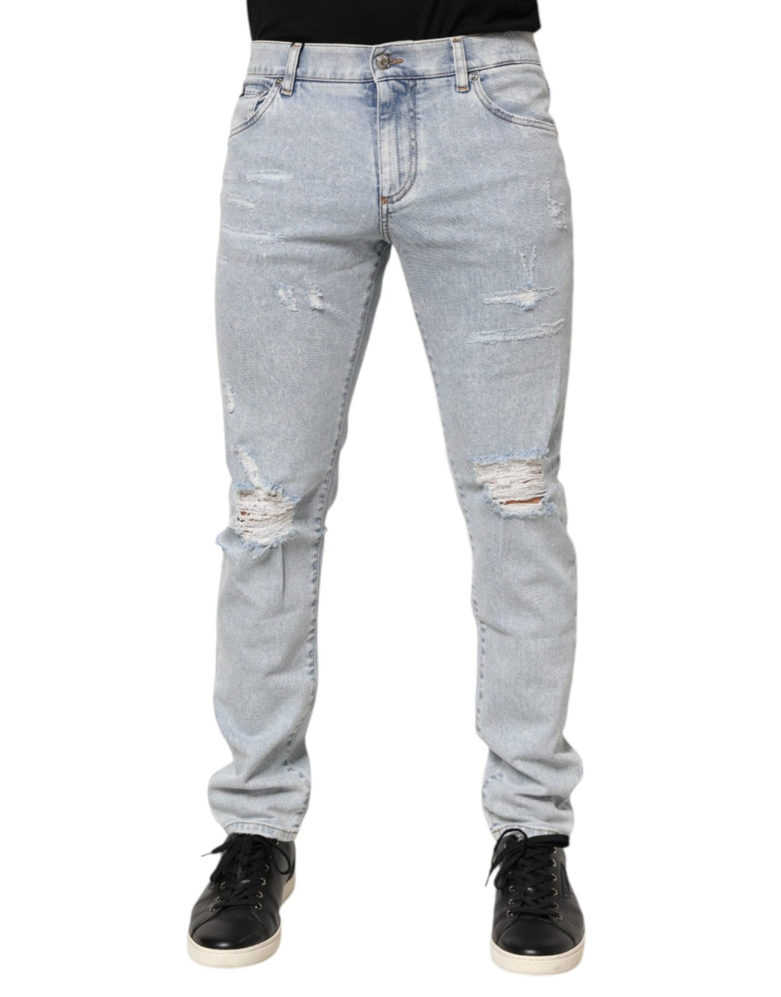 Dolce & Gabbana Light Blue Distressed Slim Fit Ripped Denim Jeans - RIMODA