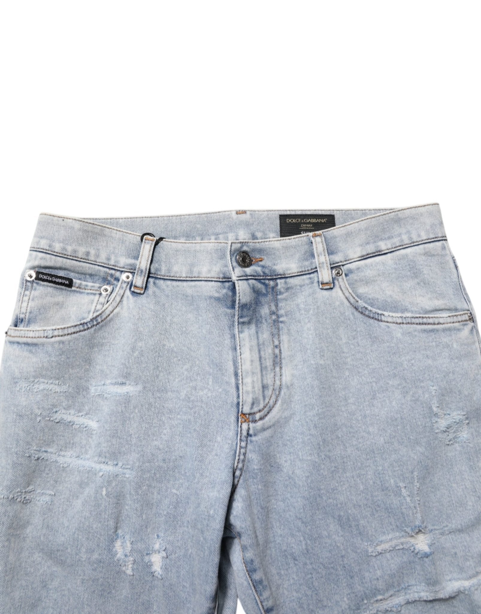 Dolce & Gabbana Light Blue Distressed Slim Fit Ripped Denim Jeans - RIMODA