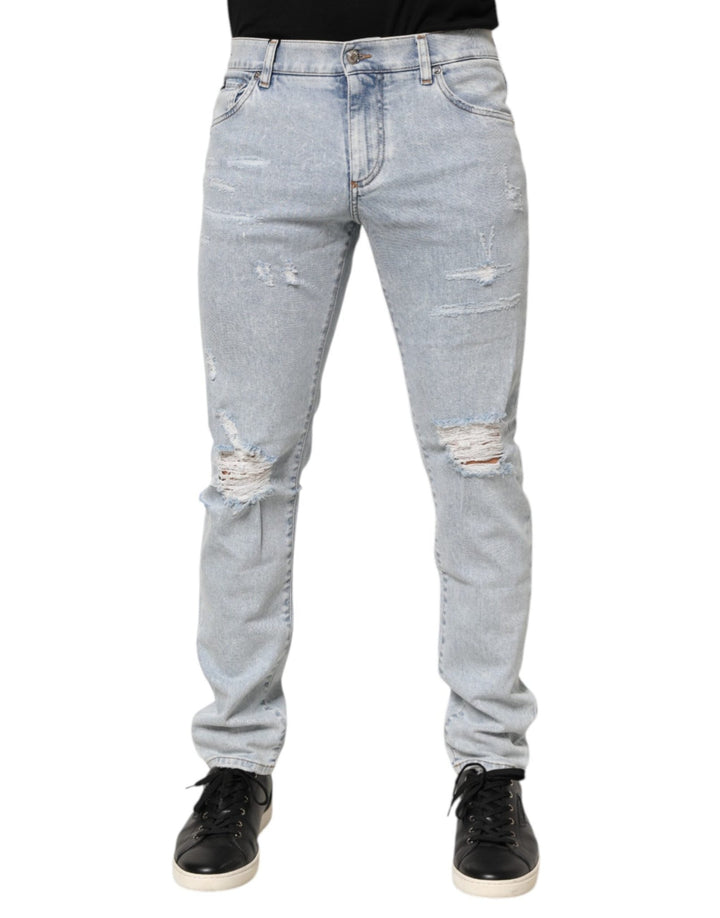 Dolce & Gabbana Light Blue Distressed Slim Fit Ripped Denim Jeans - RIMODA
