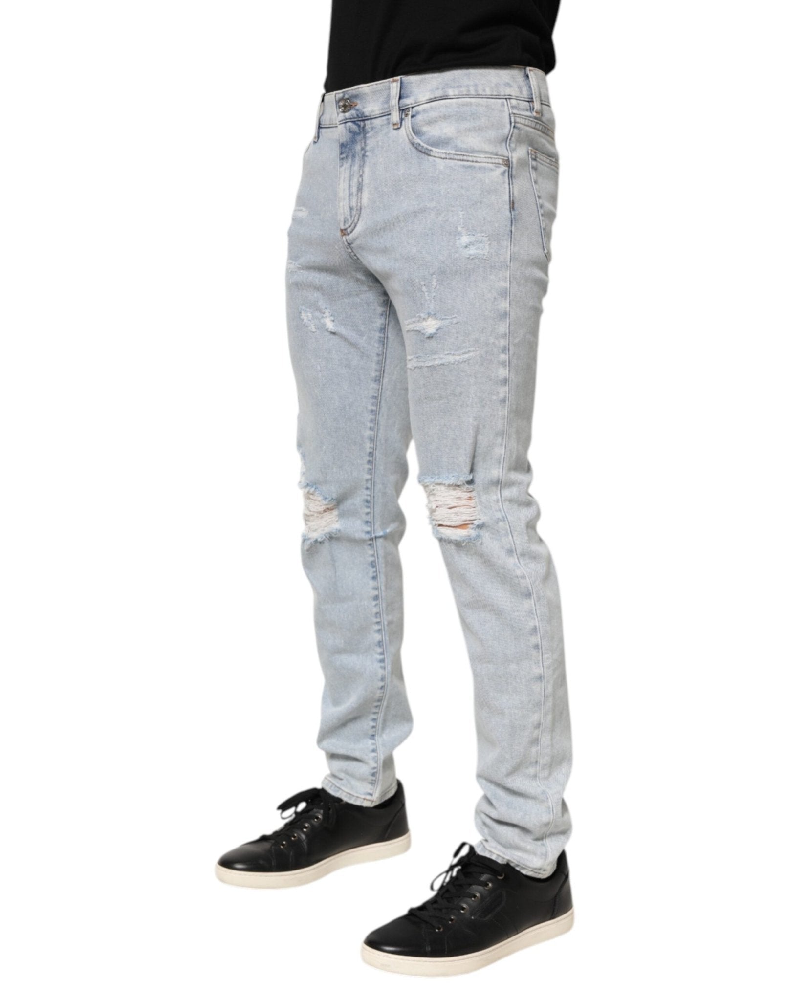 Dolce & Gabbana Light Blue Distressed Slim Fit Ripped Denim Jeans - RIMODA