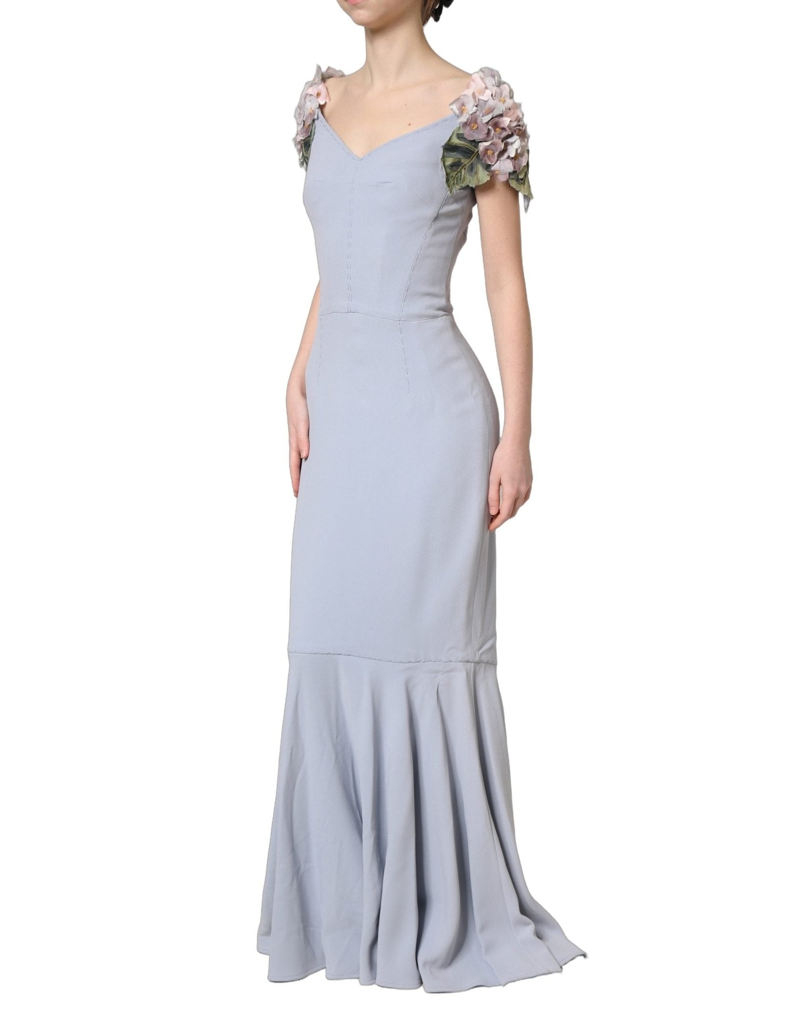 Dolce & Gabbana Light Blue Hydrangea Embellished Cap Sleeve Dress - RIMODA