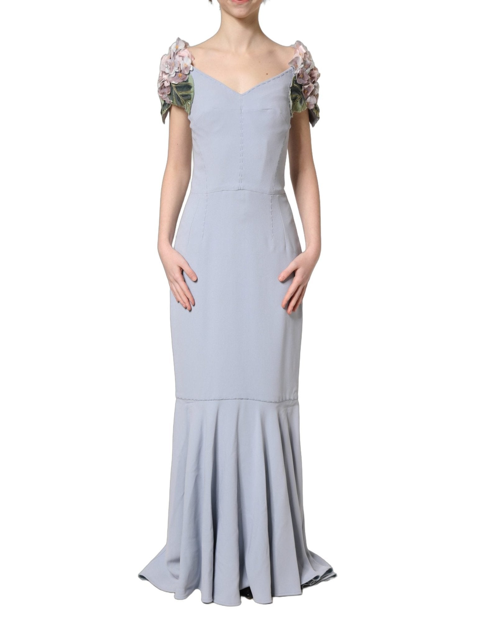 Dolce & Gabbana Light Blue Hydrangea Embellished Cap Sleeve Dress - RIMODA