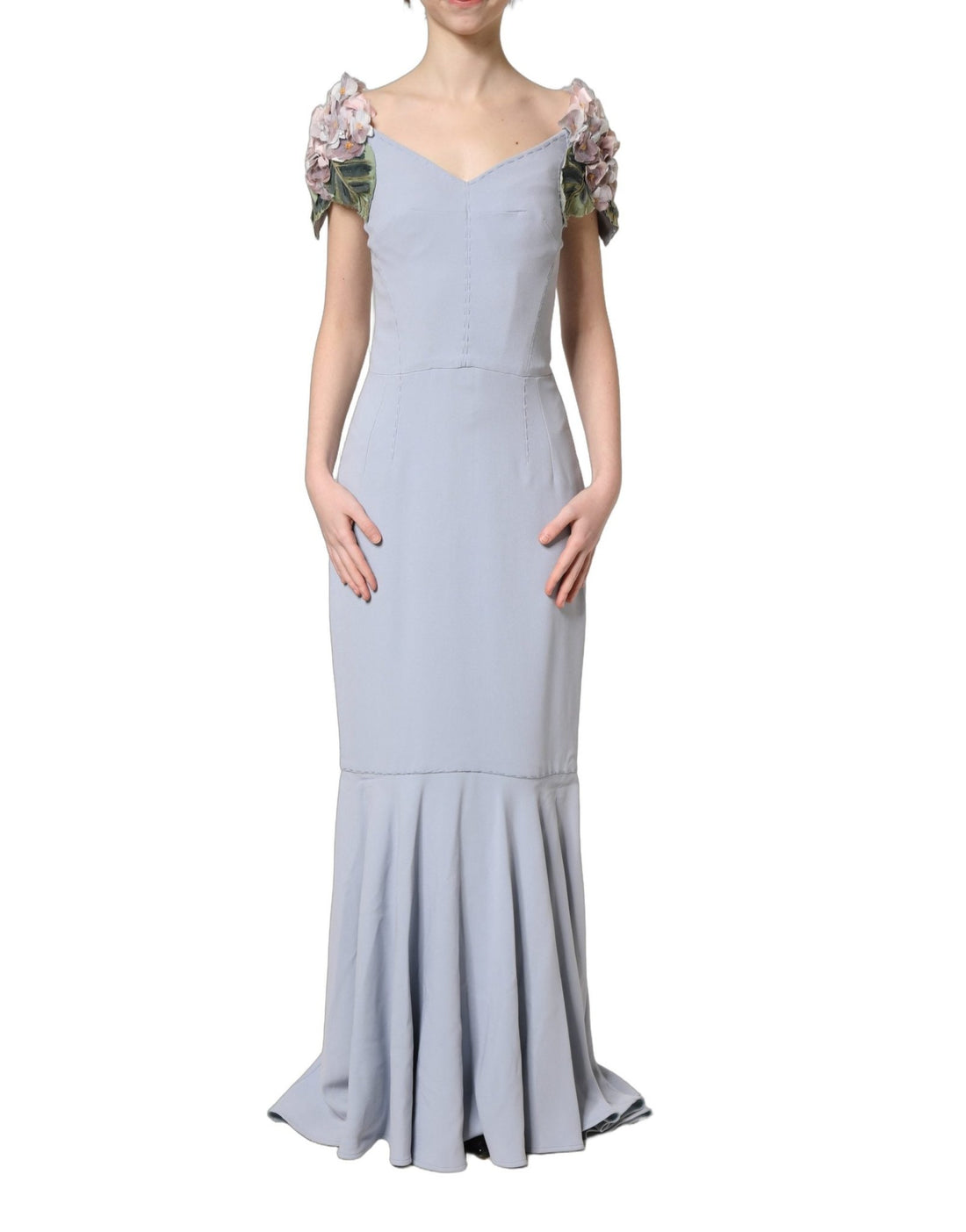 Dolce & Gabbana Light Blue Hydrangea Embellished Cap Sleeve Dress - RIMODA
