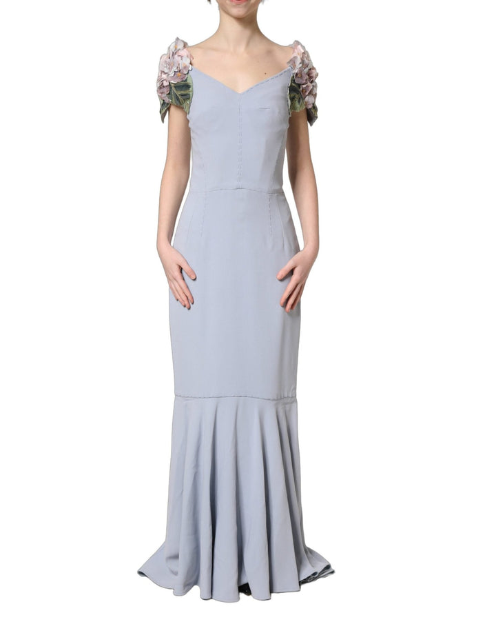Dolce & Gabbana Light Blue Hydrangea Embellished Cap Sleeve Dress - RIMODA