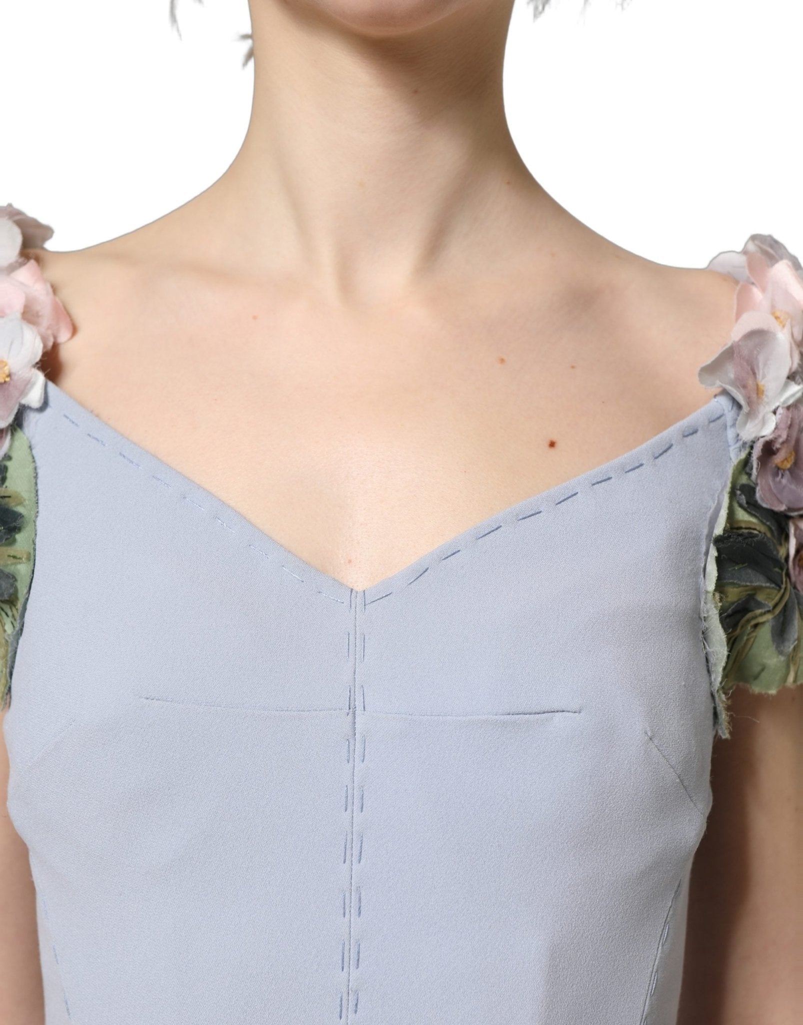 Dolce & Gabbana Light Blue Hydrangea Embellished Cap Sleeve Dress - RIMODA
