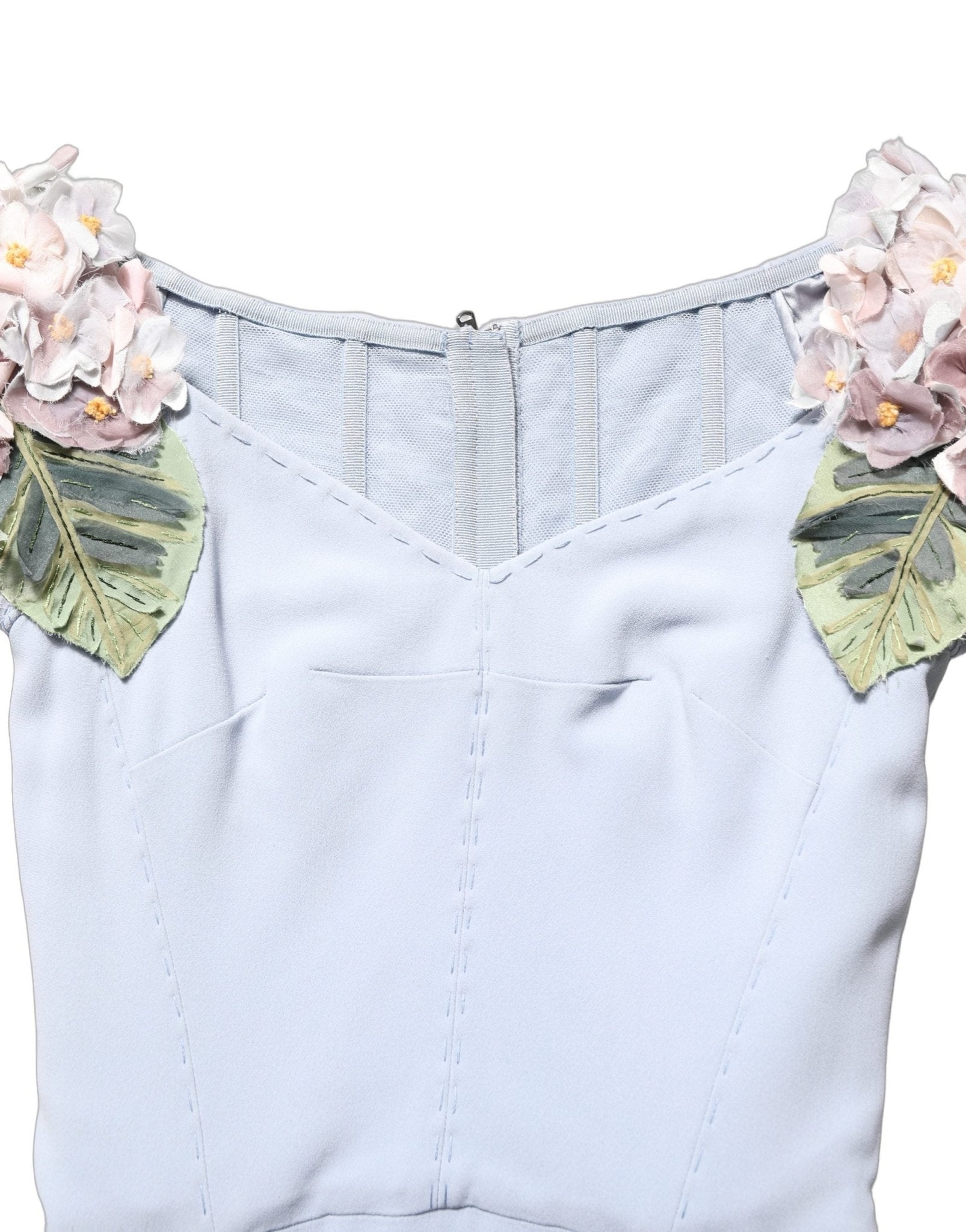 Dolce & Gabbana Light Blue Hydrangea Embellished Cap Sleeve Dress - RIMODA