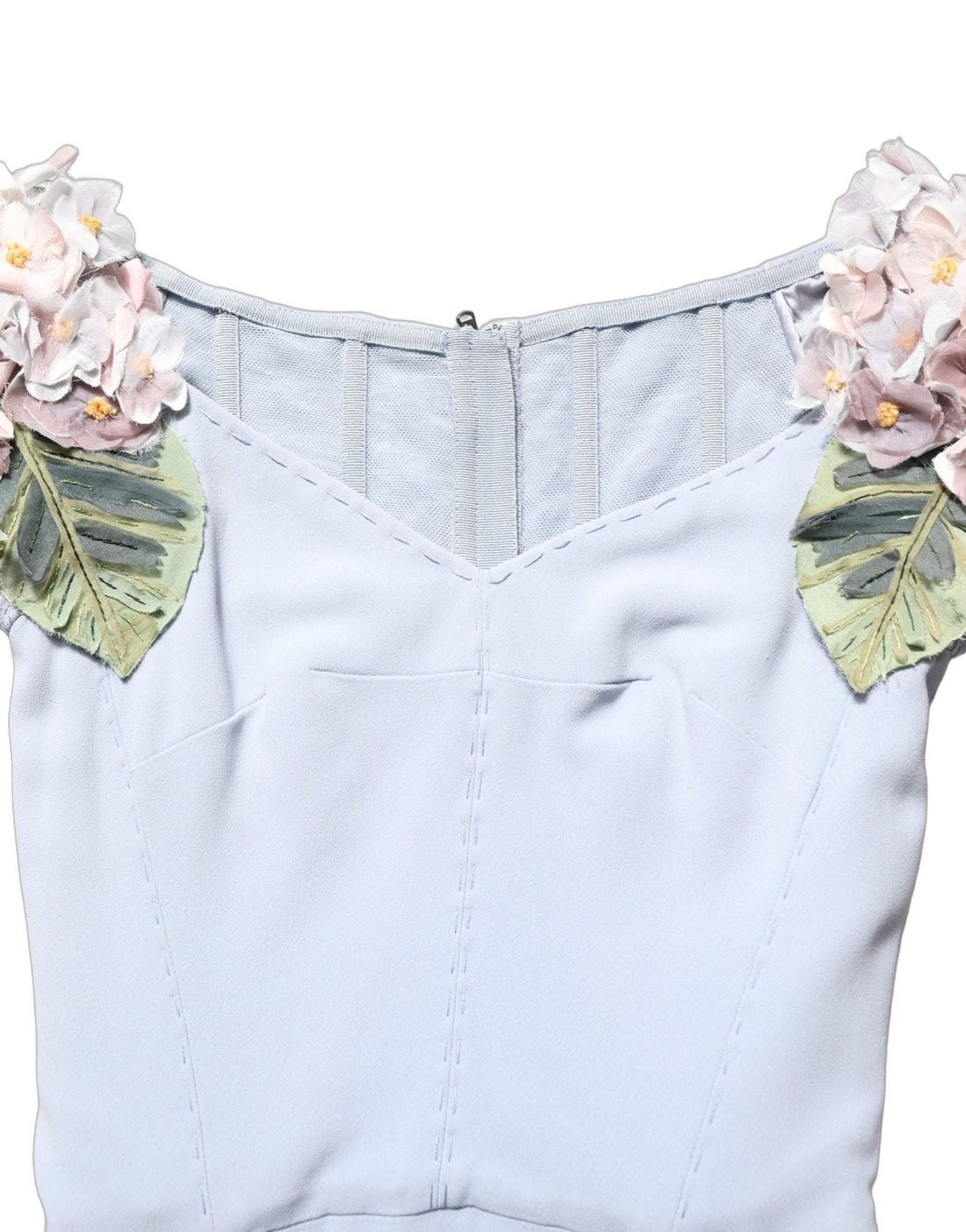 Dolce & Gabbana Light Blue Hydrangea Embellished Cap Sleeve Dress - RIMODA
