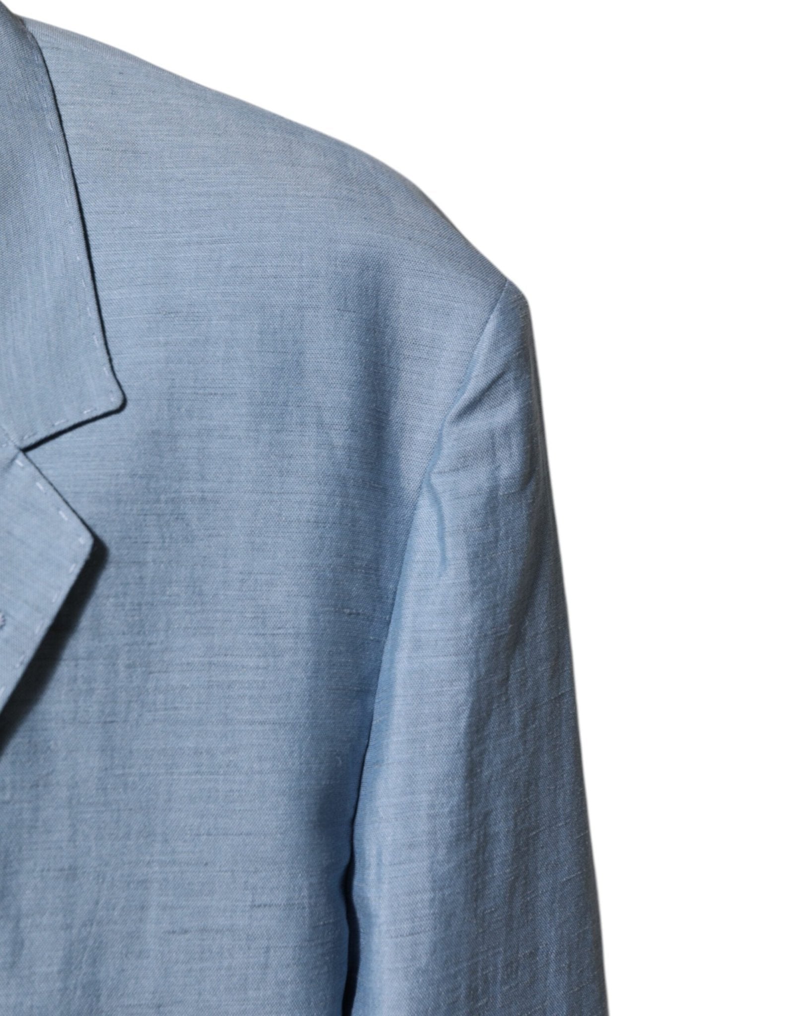 Dolce & Gabbana Light Blue Linen Double Breasted Men Jacket Blazer - RIMODA