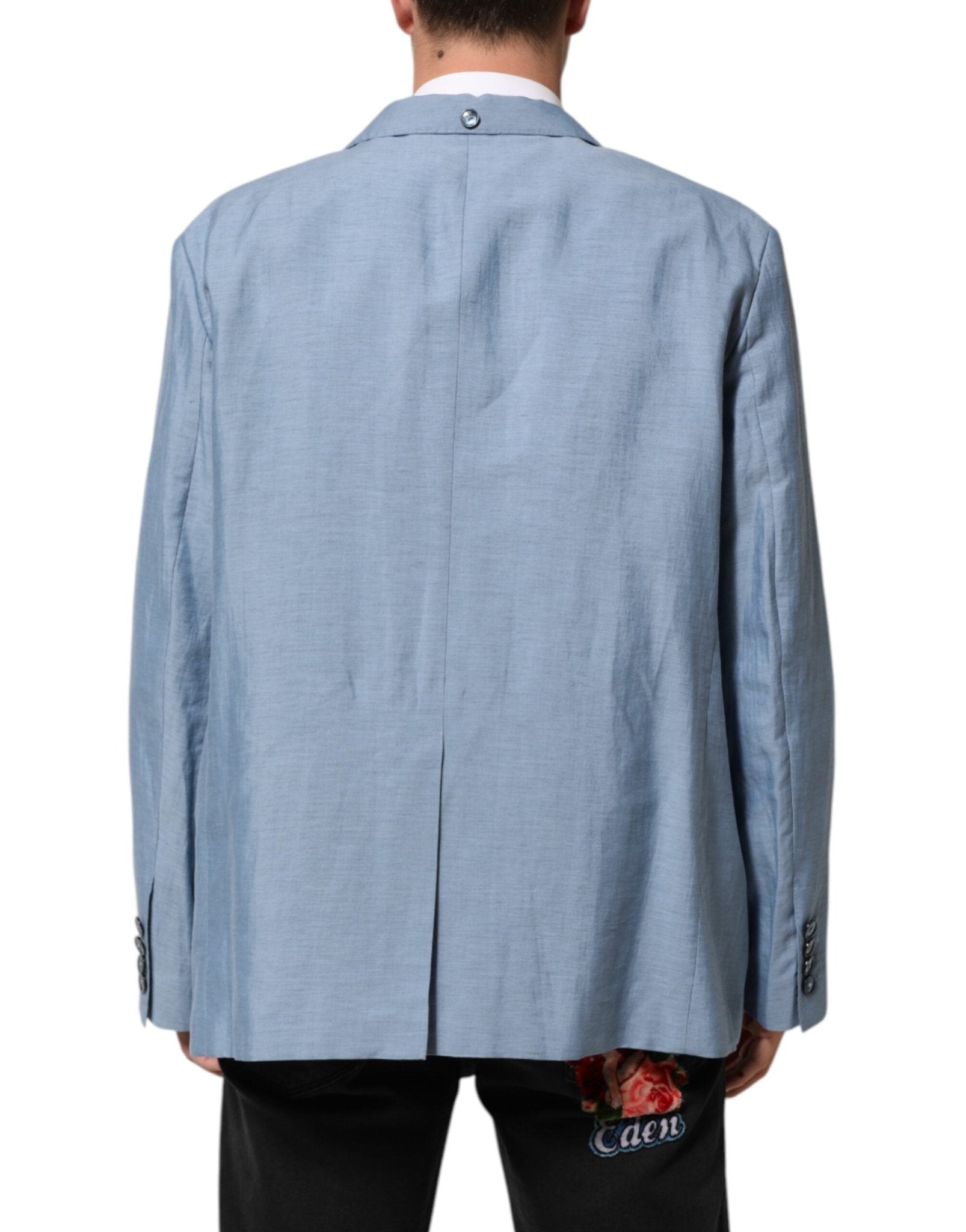 Dolce & Gabbana Light Blue Linen Double Breasted Men Jacket Blazer - RIMODA