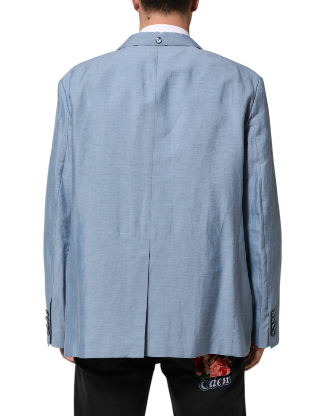 Dolce & Gabbana Light Blue Linen Double Breasted Men Jacket Blazer - RIMODA