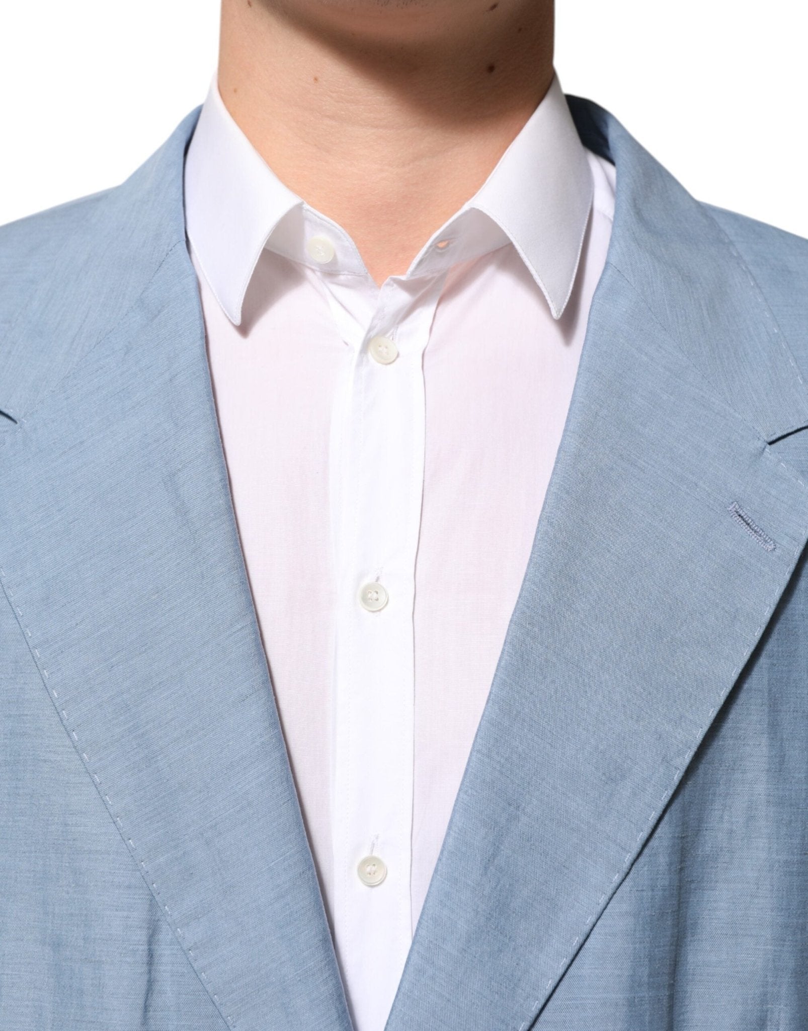 Dolce & Gabbana Light Blue Linen Double Breasted Men Jacket Blazer - RIMODA